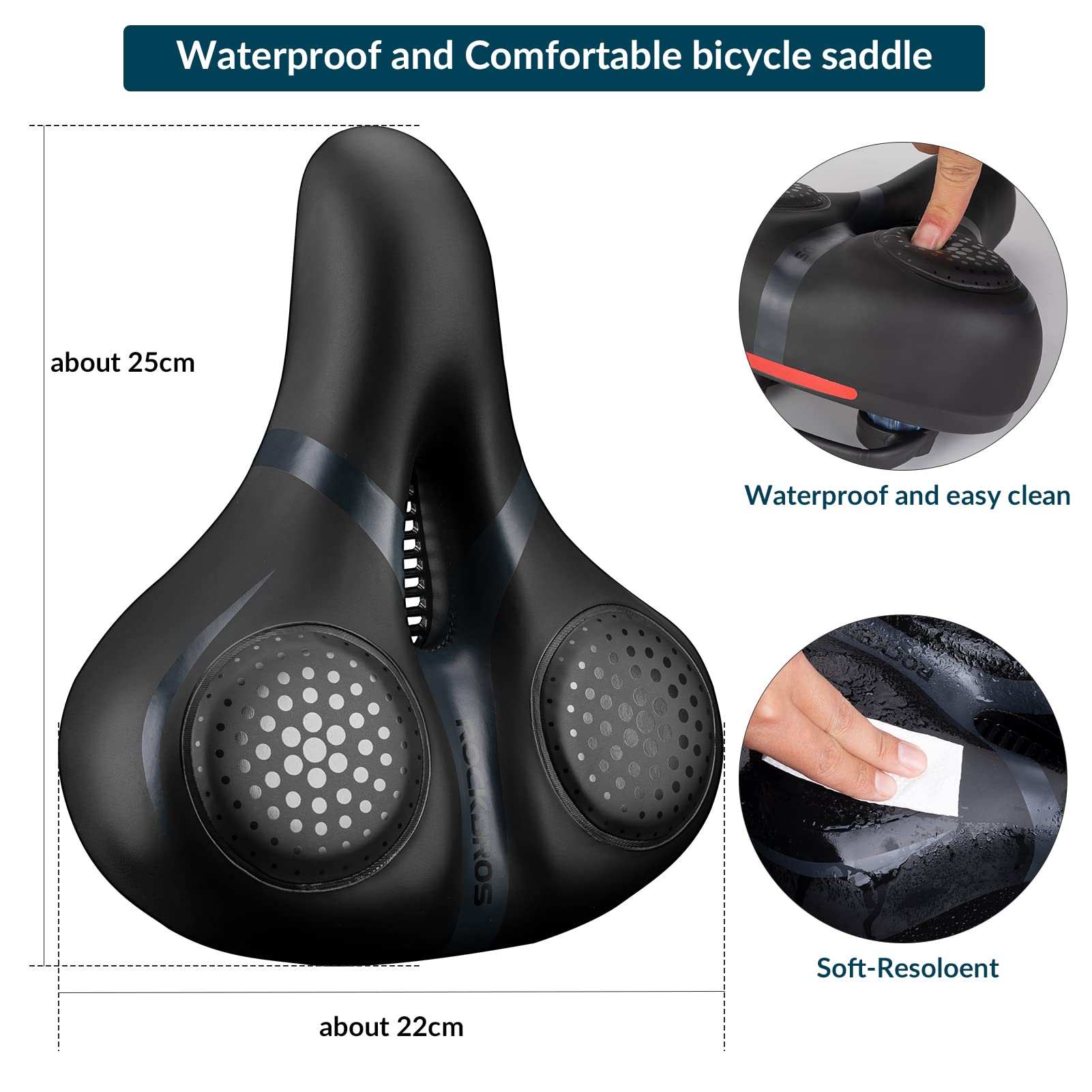 ROCKBROS Gel Bike Saddle Soft Ergonomic Saddle for MTB Bicycle #Color_Black