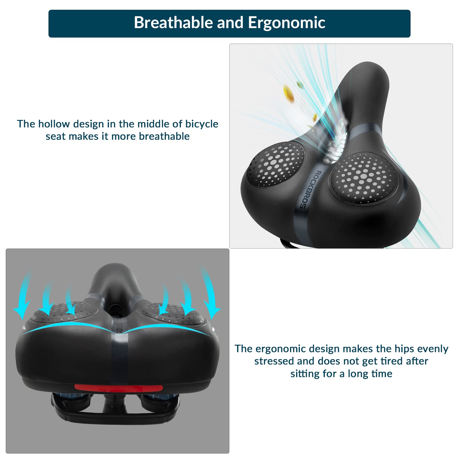 ROCKBROS Gel Bike Saddle Soft Ergonomic Saddle for MTB Bicycle #Color_Black