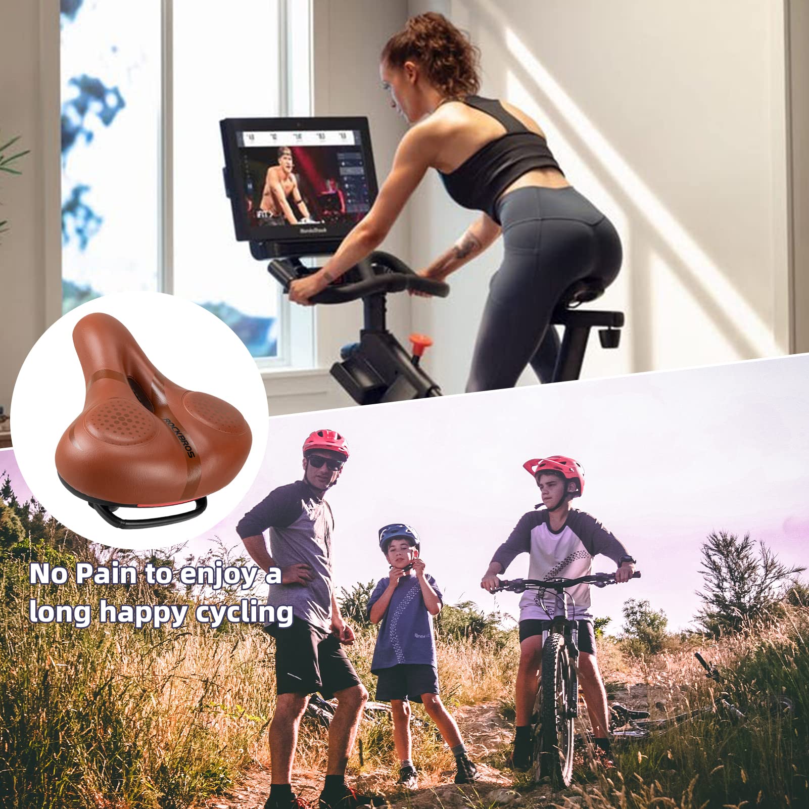 ROCKBROS Gel Bike Saddle Soft Ergonomic Saddle for MTB Bicycle #Color_Brown
