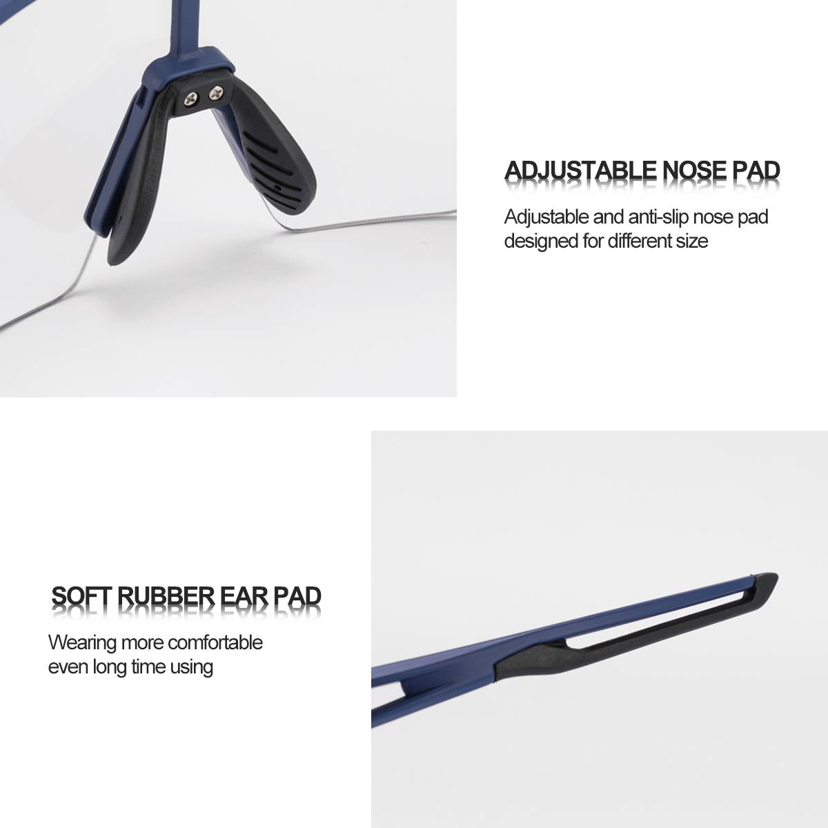 ROCKBROS Half Frame Photochromic Sports Sunglasses Cycling Glasses UV400 #Color_Slate Blue