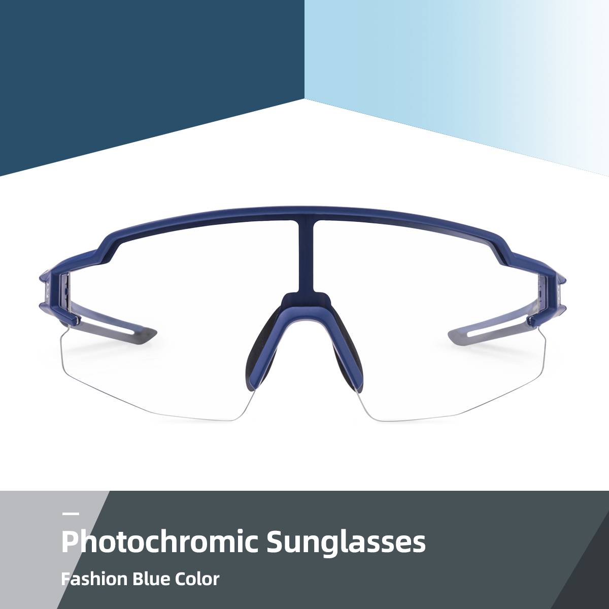 ROCKBROS Half Frame Photochromic Sports Sunglasses Cycling Glasses UV400 #Color_Slate Blue