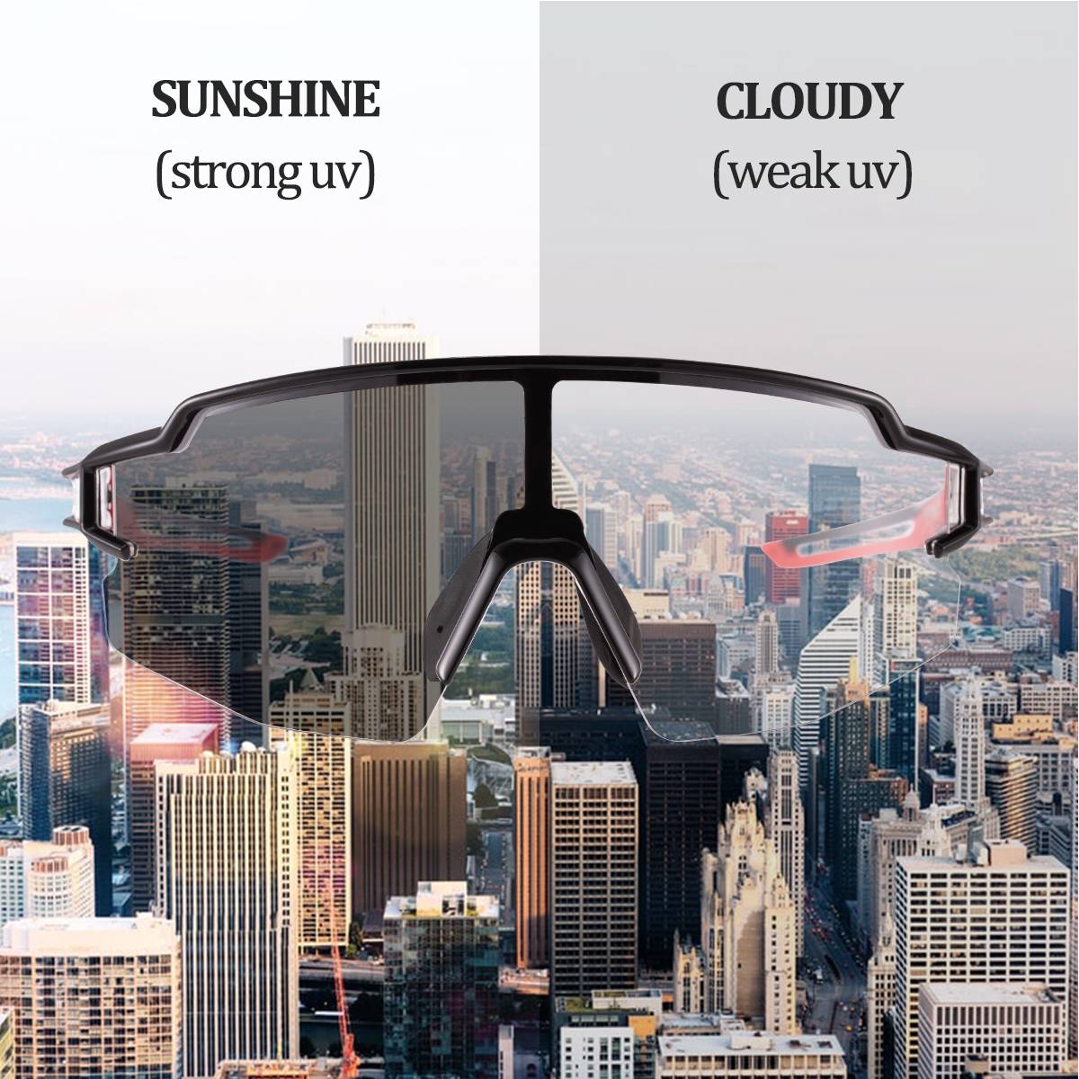 ROCKBROS Half Frame Photochromic Sports Sunglasses Cycling Glasses UV400 #Color_Red