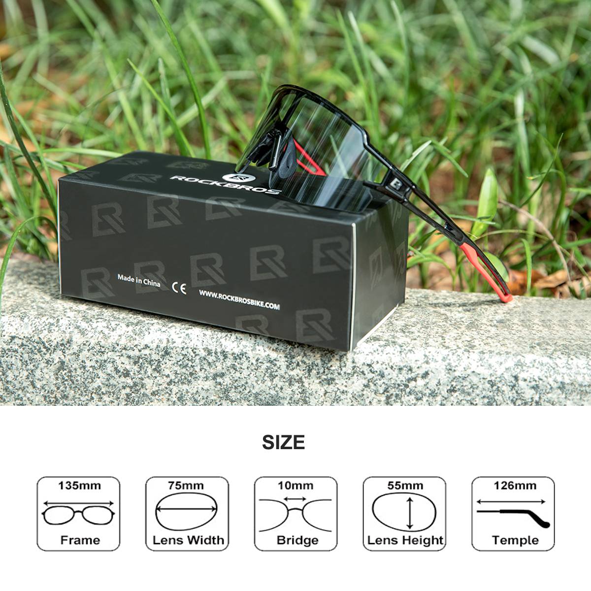 ROCKBROS Half Frame Photochromic Sports Sunglasses Cycling Glasses UV400 #Color_Red