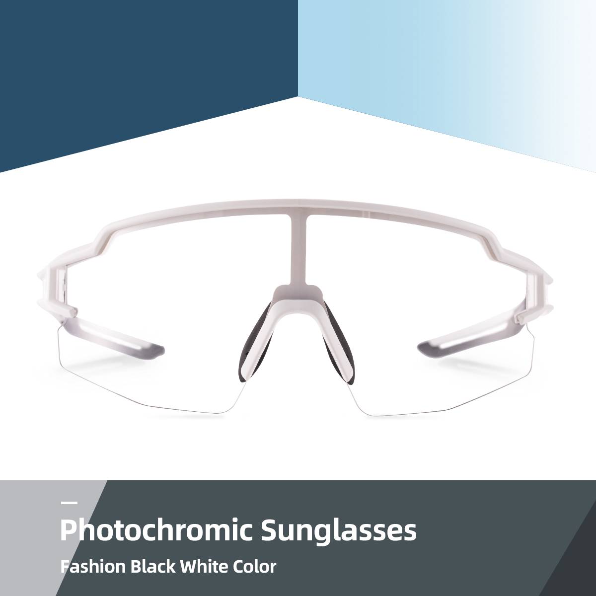 ROCKBROS Half Frame Photochromic Sports Sunglasses Cycling Glasses UV400 #Color_White