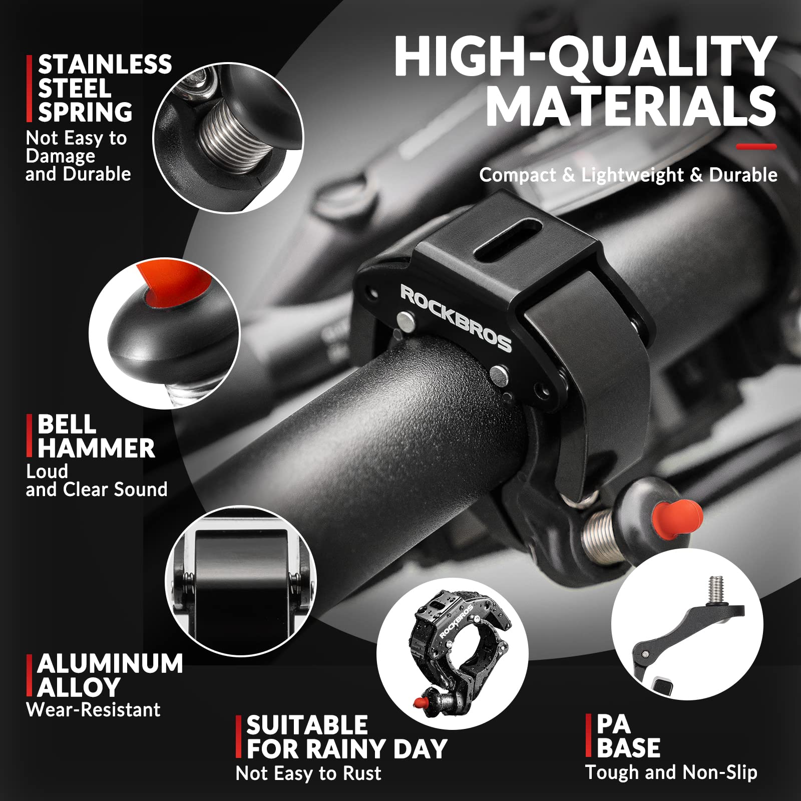 ROCKBROS Hidden Bike Bell with 100db Crisp Sound for Scooter MTB BMX Black #Color_Black