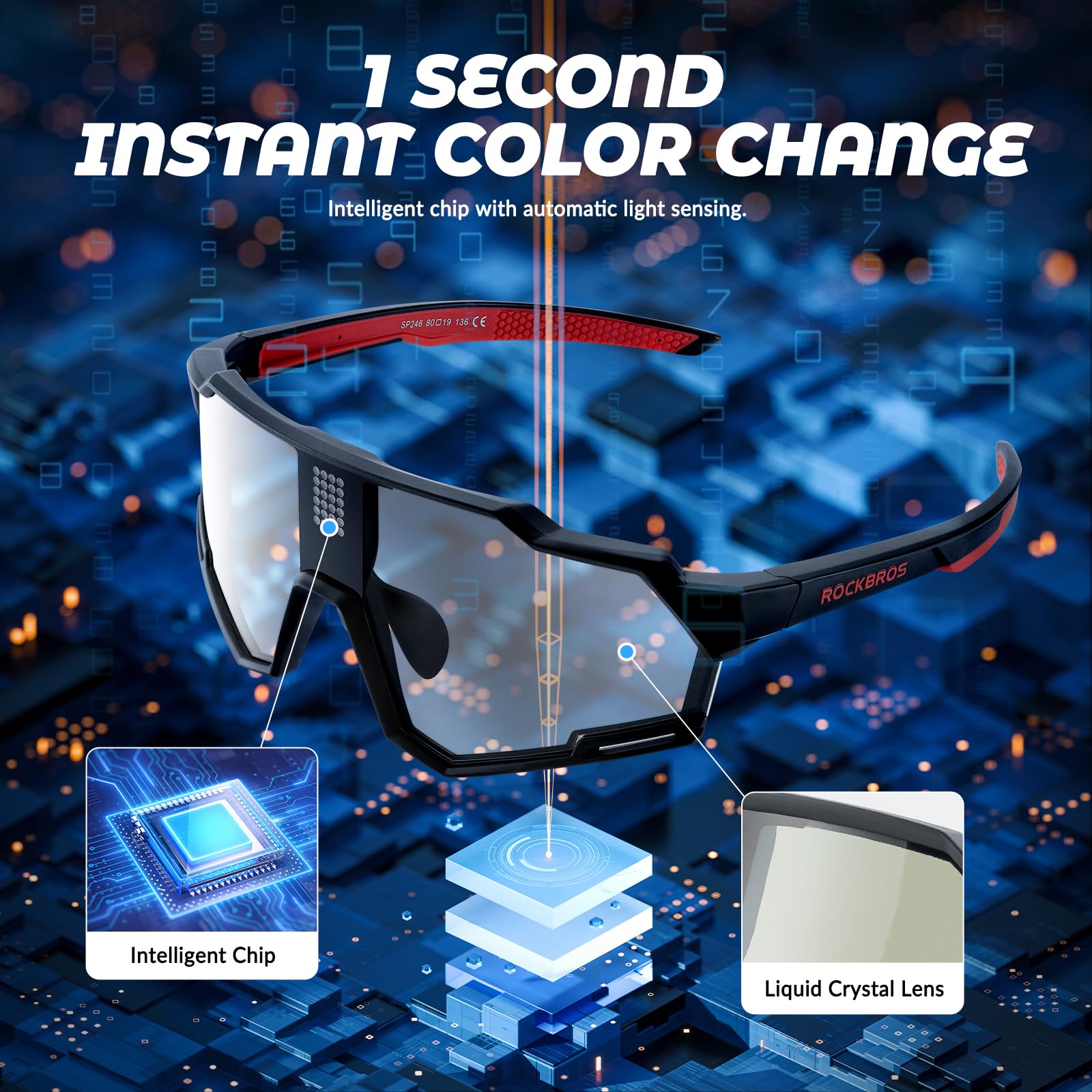 ROCKBROS Intelligent Cycling Glasses Sunglasses Photochromic + Polarized