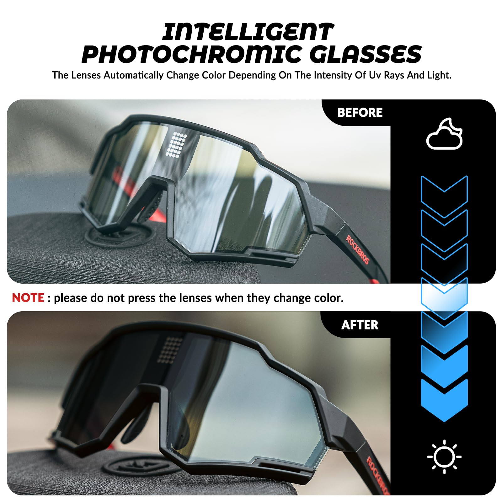 ROCKBROS Intelligent Cycling Glasses Sunglasses Photochromic + Polarized