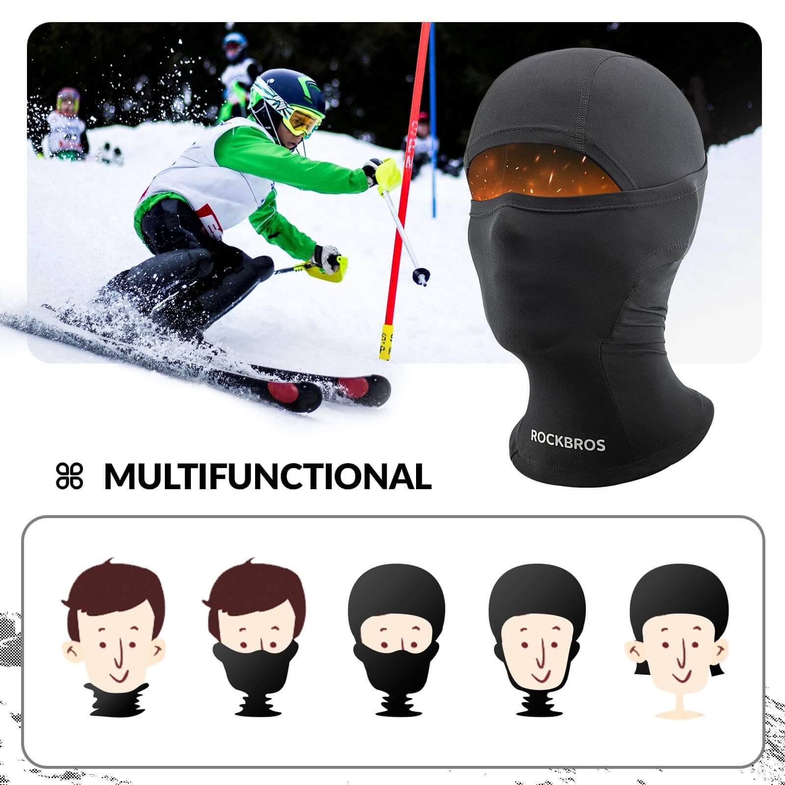ROCKBROS warm kids balaclava, face mask for girls and boys, ideal for outdoor sports