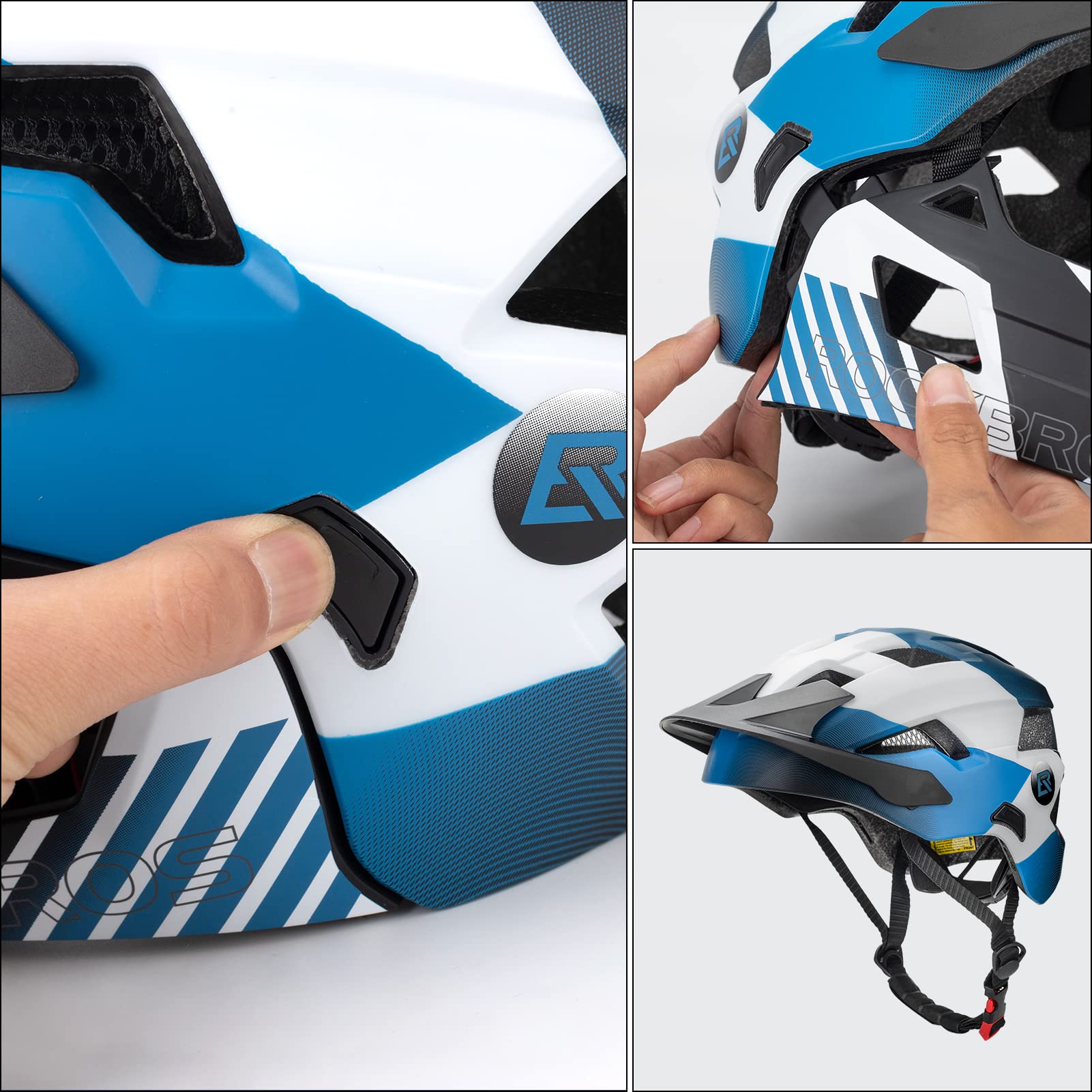 ROCKBROS Kids Helmet Safety Full Face Helmet for BMX MTB & Skateboard #Color_Blue