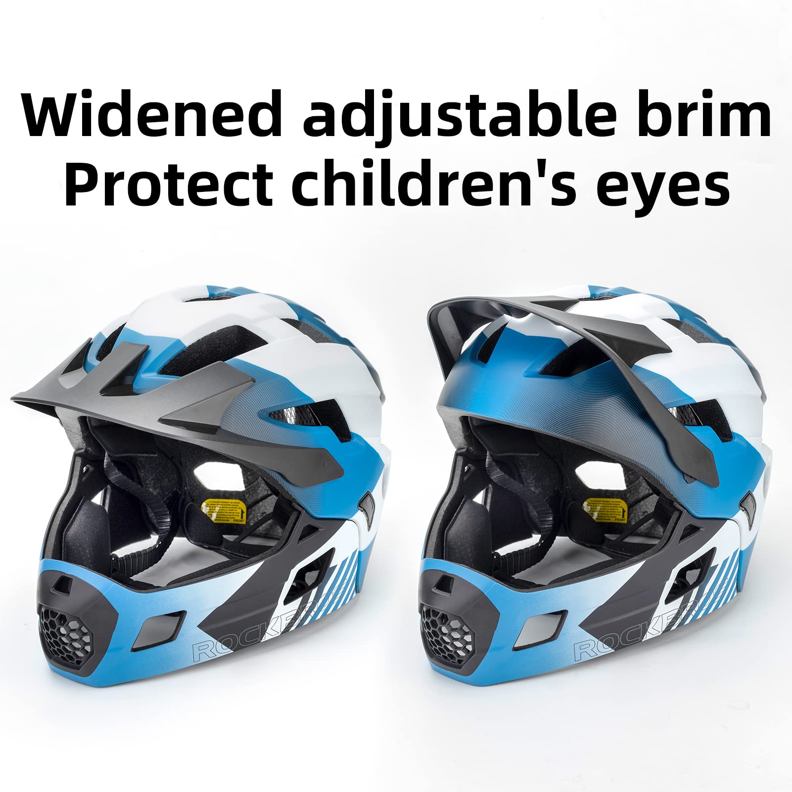 ROCKBROS Kids Helmet Safety Full Face Helmet for BMX MTB & Skateboard #Color_Blue