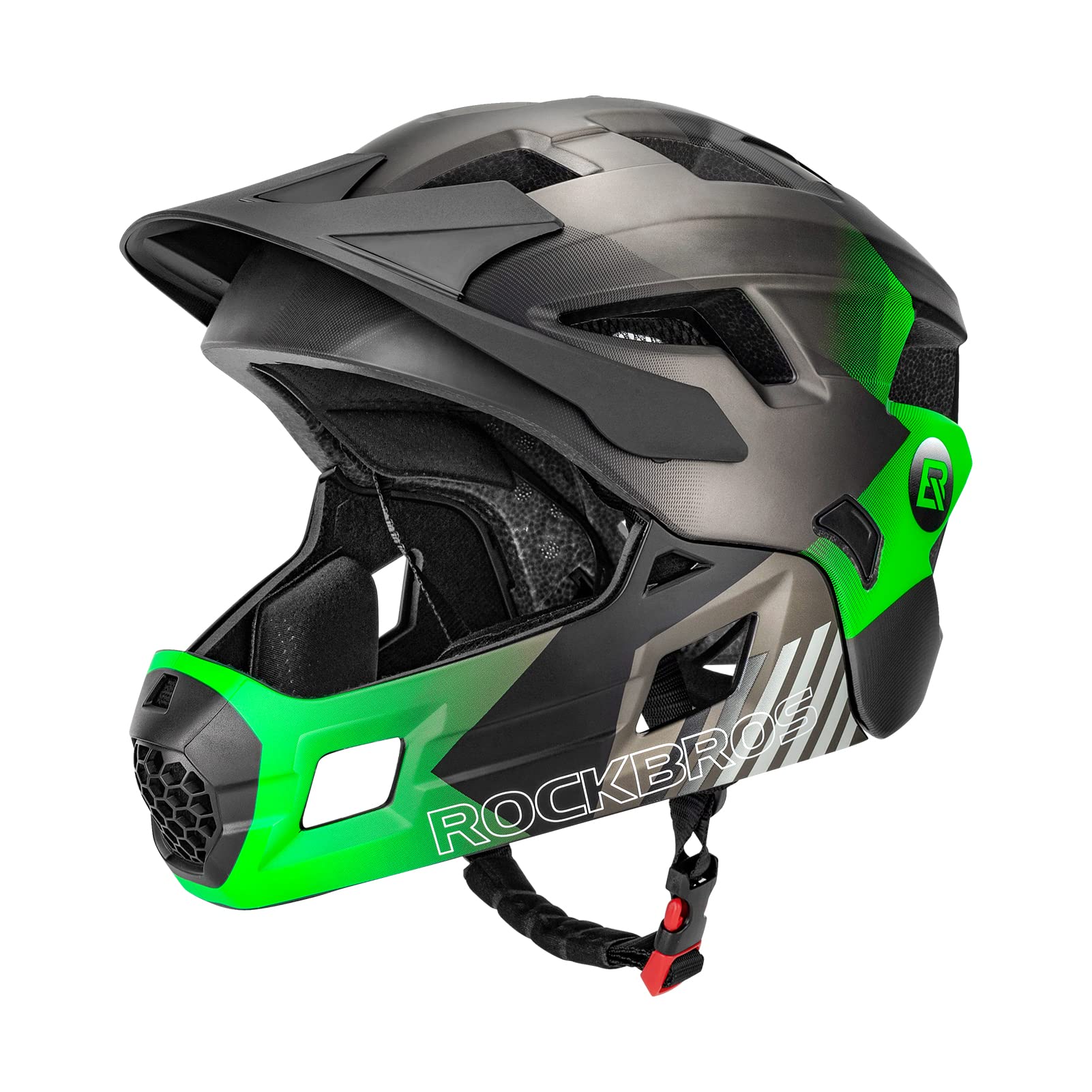 ROCKBROS Kids Helmet Safety Full Face Helmet for BMX MTB & Skateboard #Color_Green