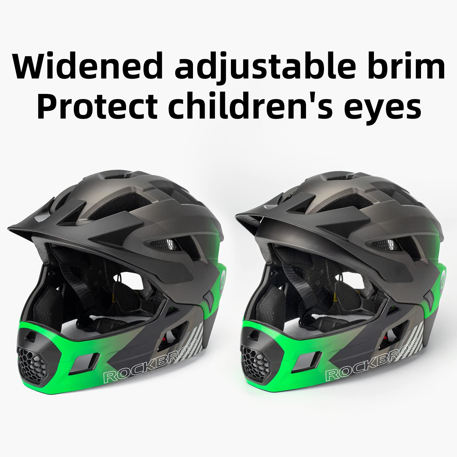 ROCKBROS Kids Helmet Safety Full Face Helmet for BMX MTB & Skateboard #Color_Green