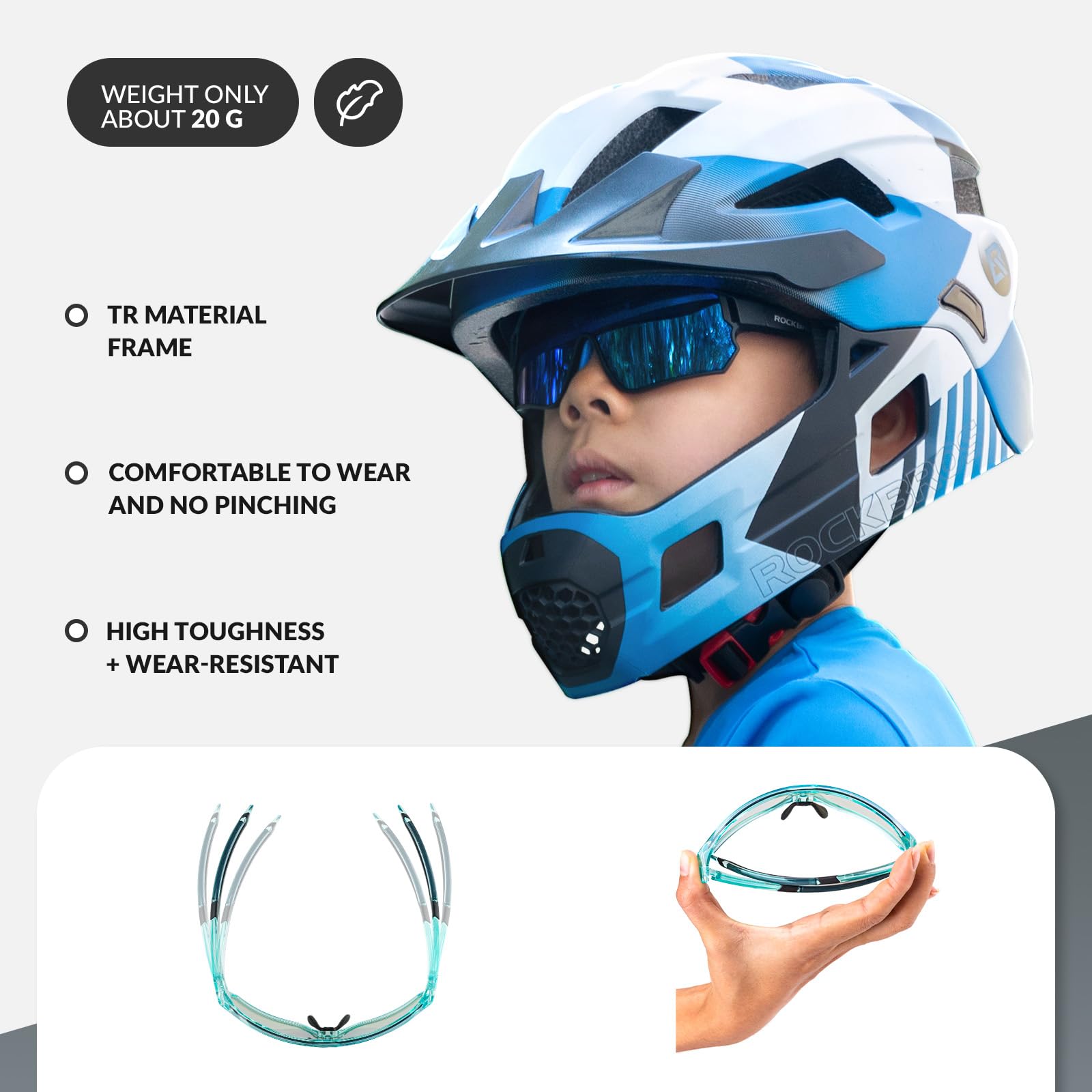 ROCKBROS Kids Photochromic Cycling Glasses UV400 Protection with TR90 Frame