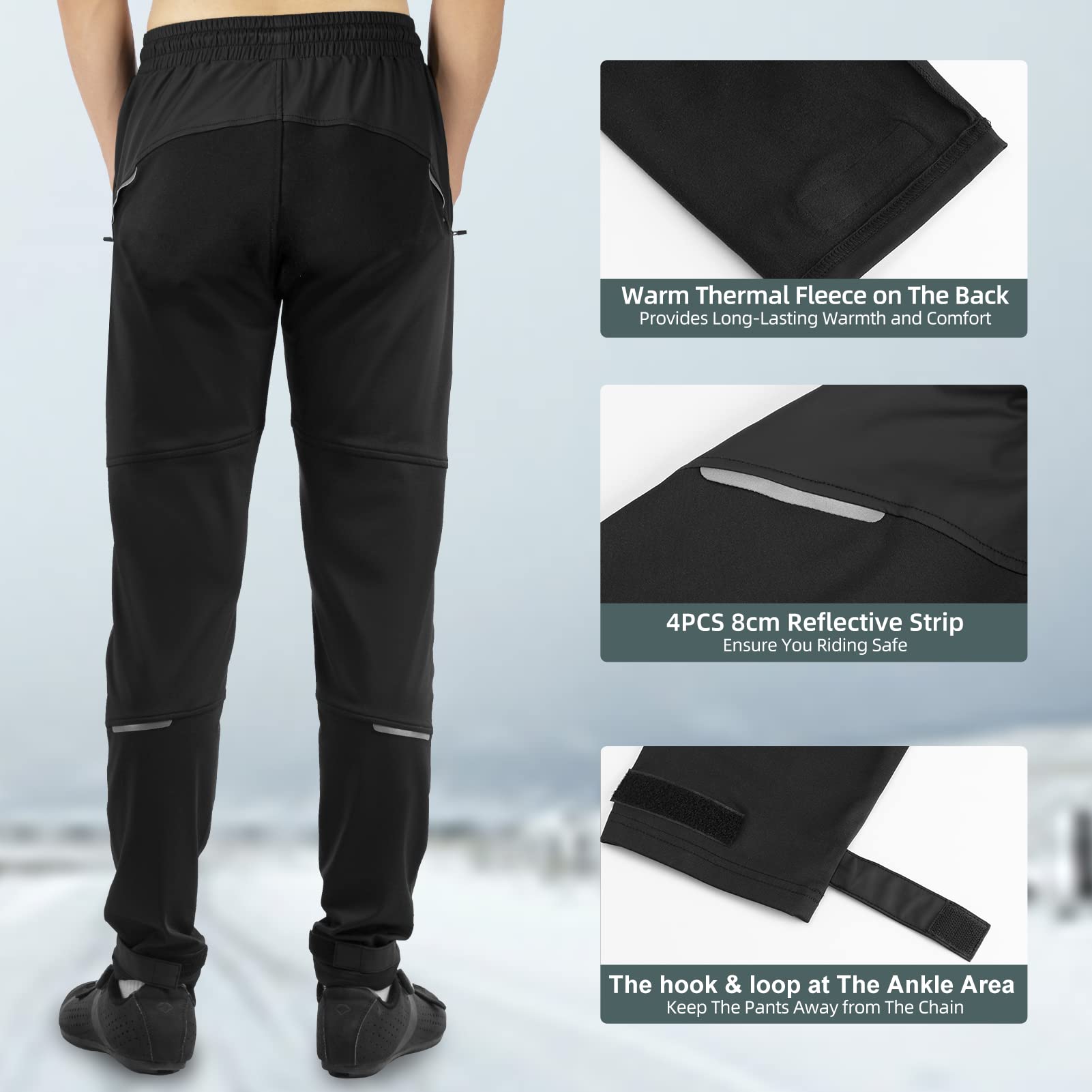 ROCKBROS Men's Black Thermal Long Cycling Pants Windproof & Warm - ROCKBROS-UK