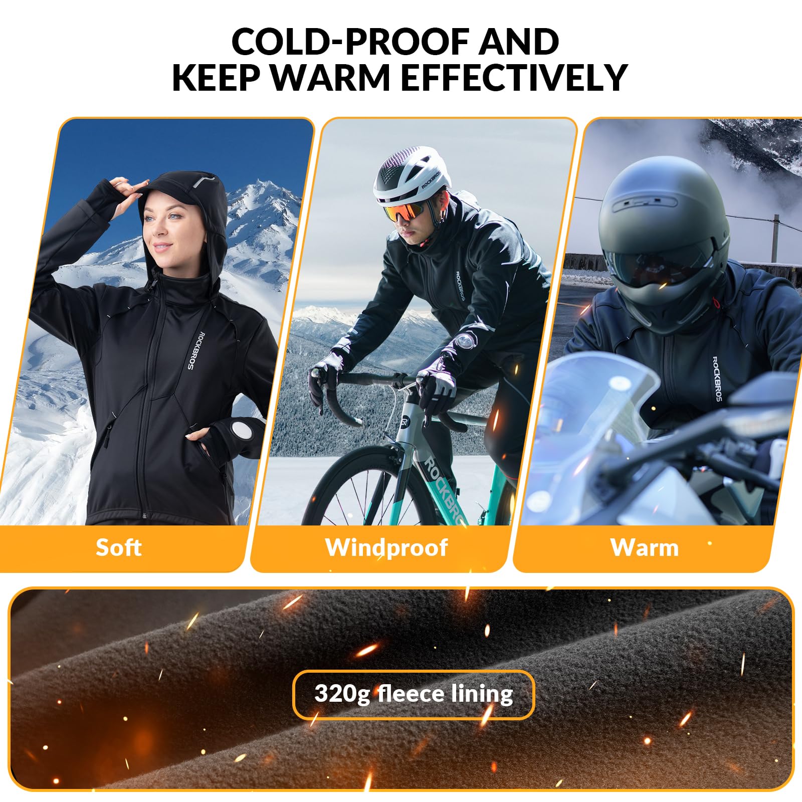 ROCKBROS Men's Cycling Jacket Thermal Softshell Jacket Windproof & Waterproof