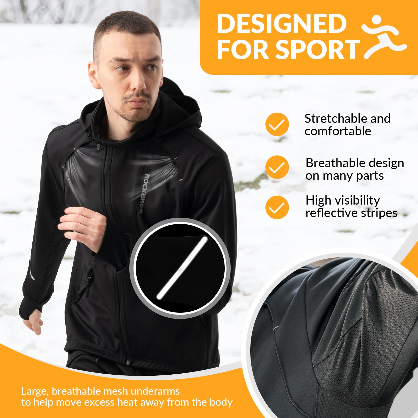 ROCKBROS Men's Cycling Jacket Thermal Softshell Jacket Windproof & Waterproof
