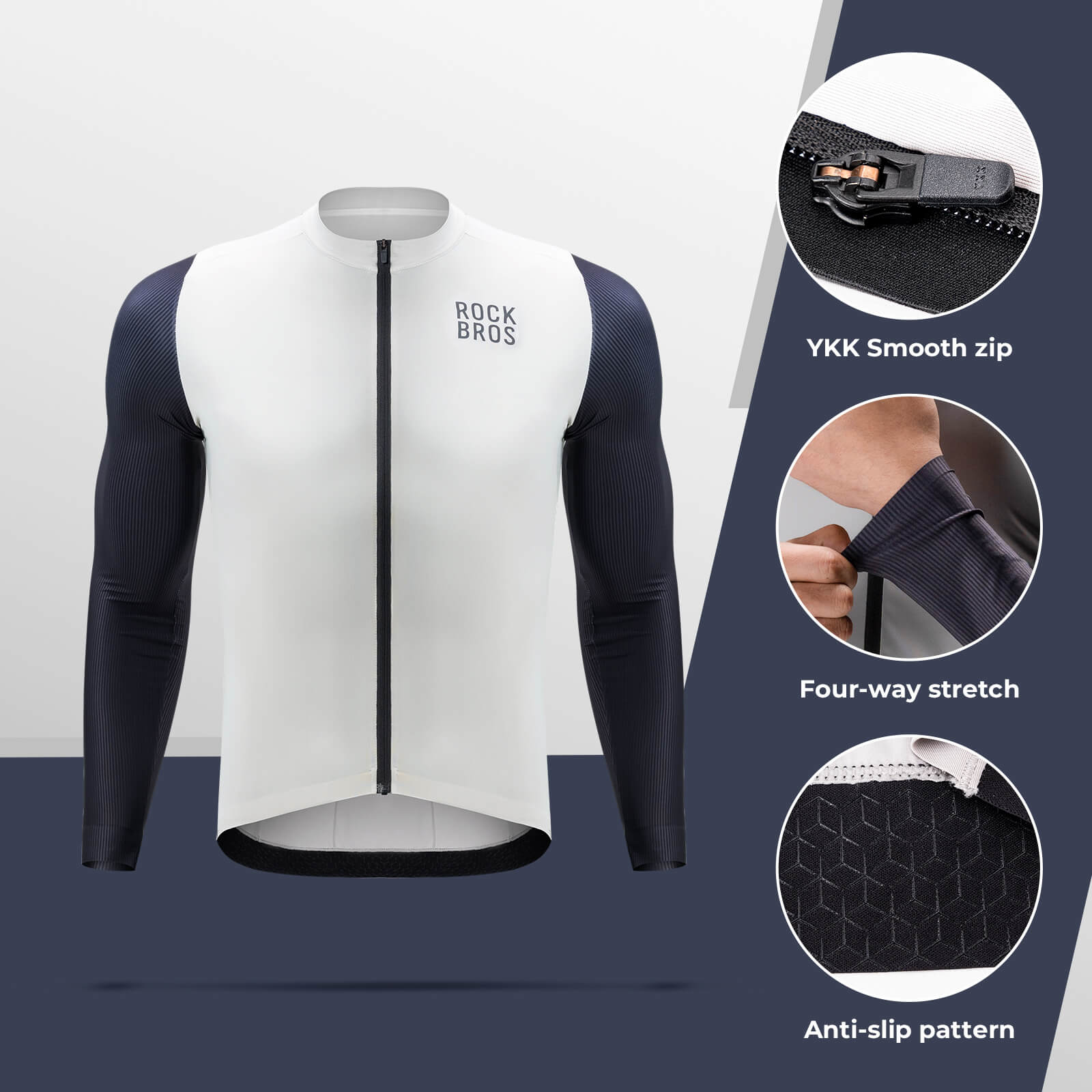 ROCKBROS Men's Long-Sleeve Cycling Jersey – Performance Meets Comfort! #Color_White