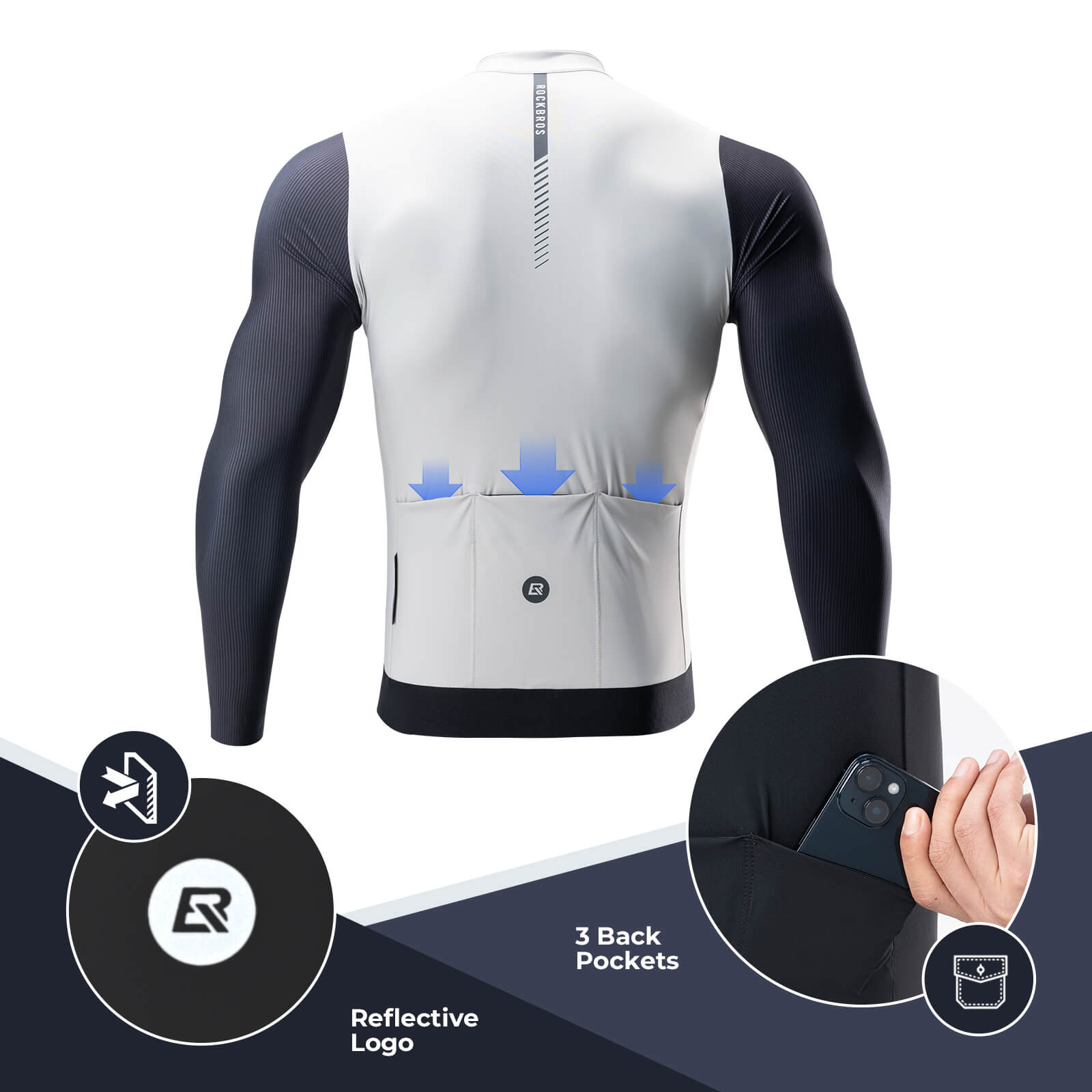 ROCKBROS Men's Long-Sleeve Cycling Jersey – Performance Meets Comfort! #Color_White
