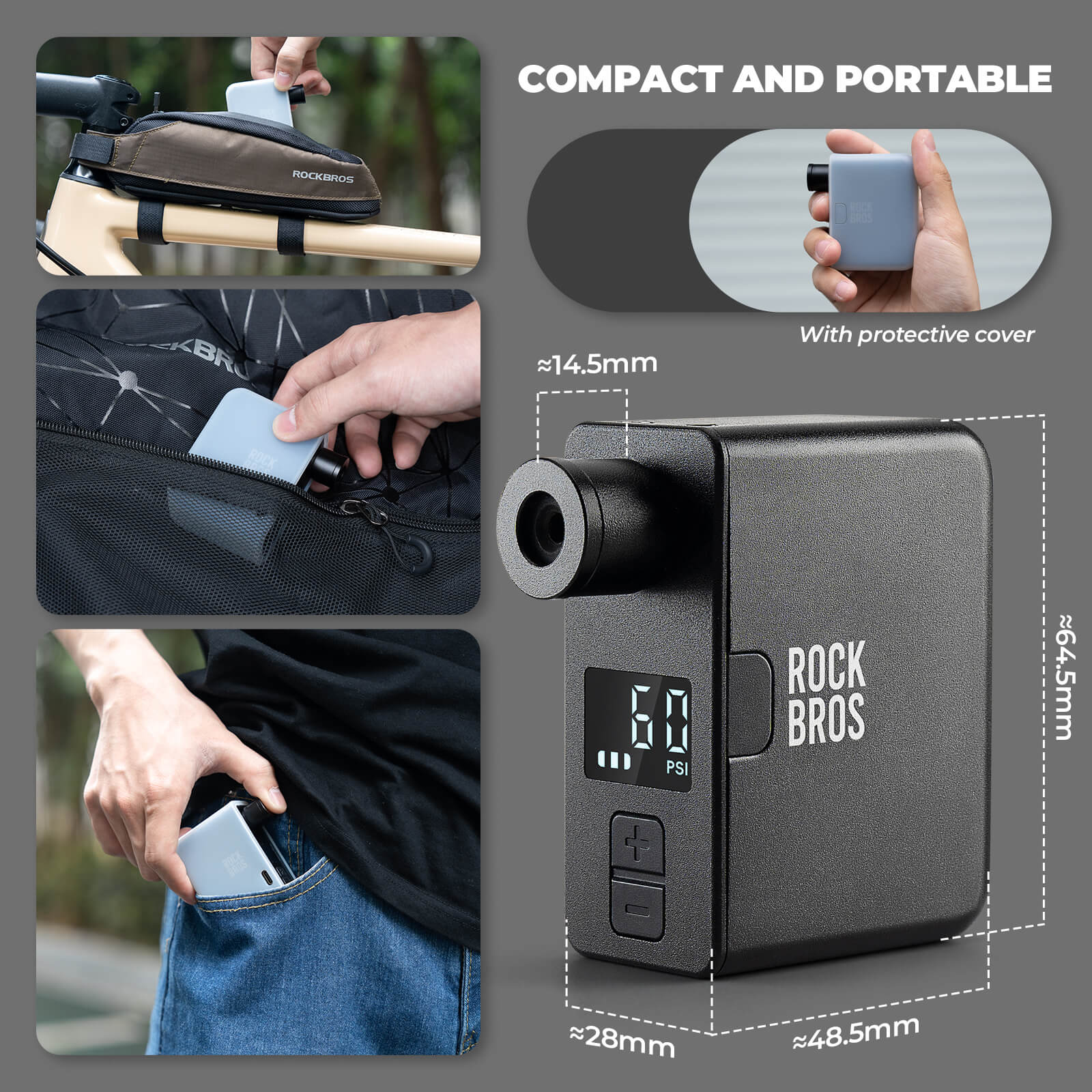 ROCKBROS Mini Electric Air Pump AS1 Pro 120 PSI Battery Life Upgraded