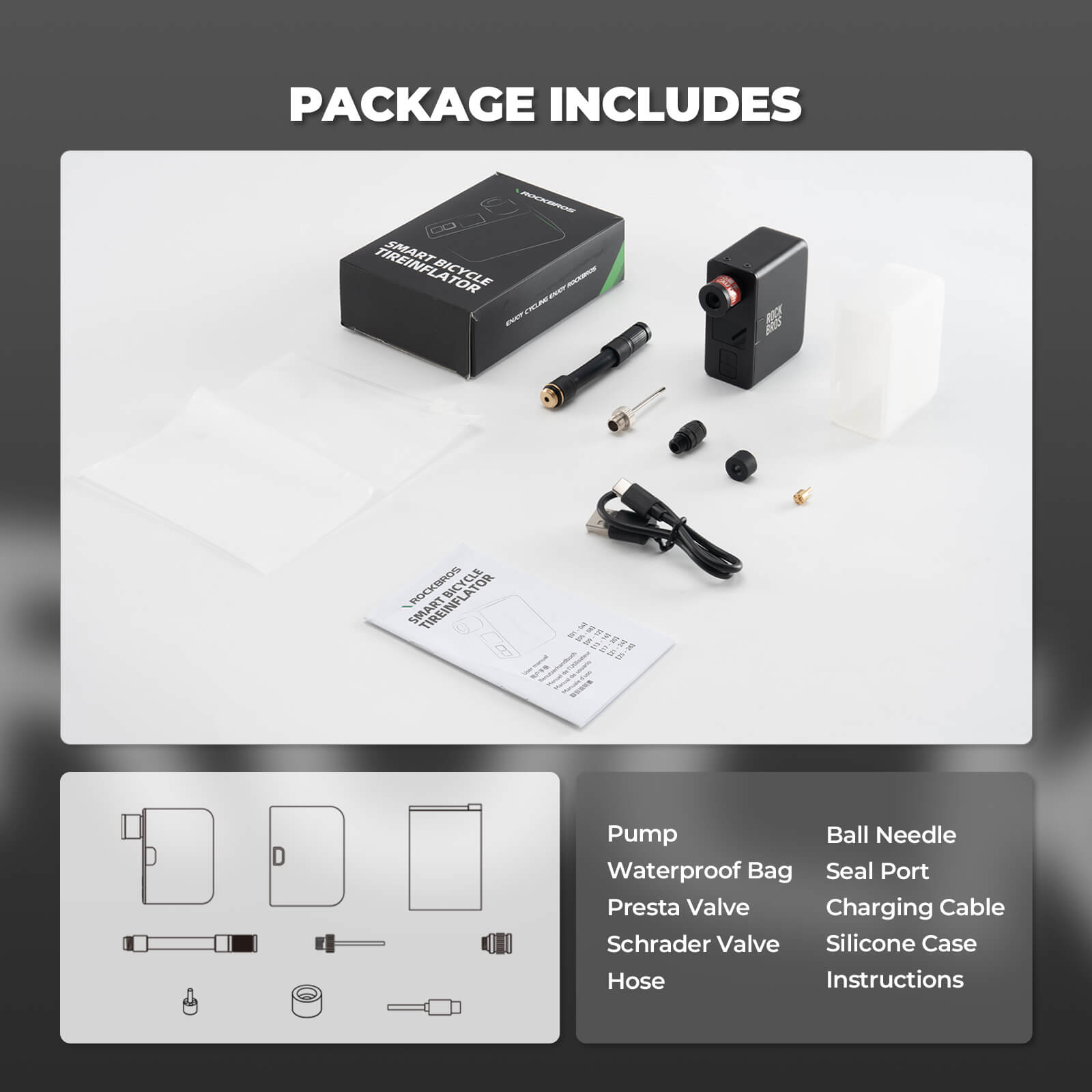 ROCKBROS Mini Electric Air Pump AS1 Pro 120 PSI Battery Life Upgraded