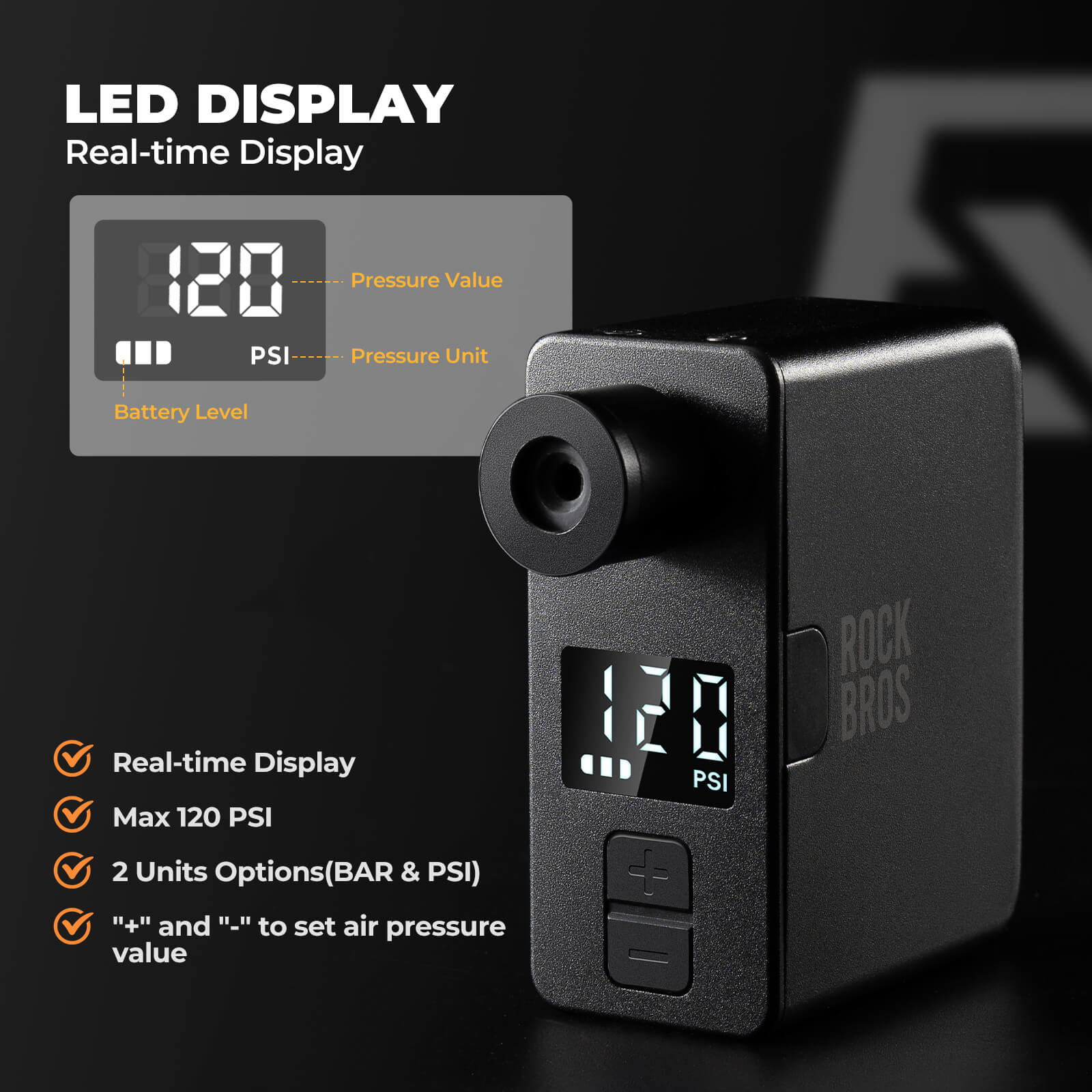 ROCKBROS Mini Electric Air Pump AS1 Pro 120 PSI Battery Life Upgraded