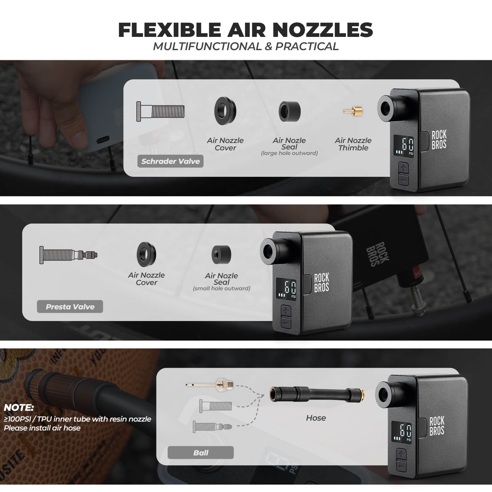 ROCKBROS Mini Electric Air Pump AS1 Pro 120 PSI Battery Life Upgraded