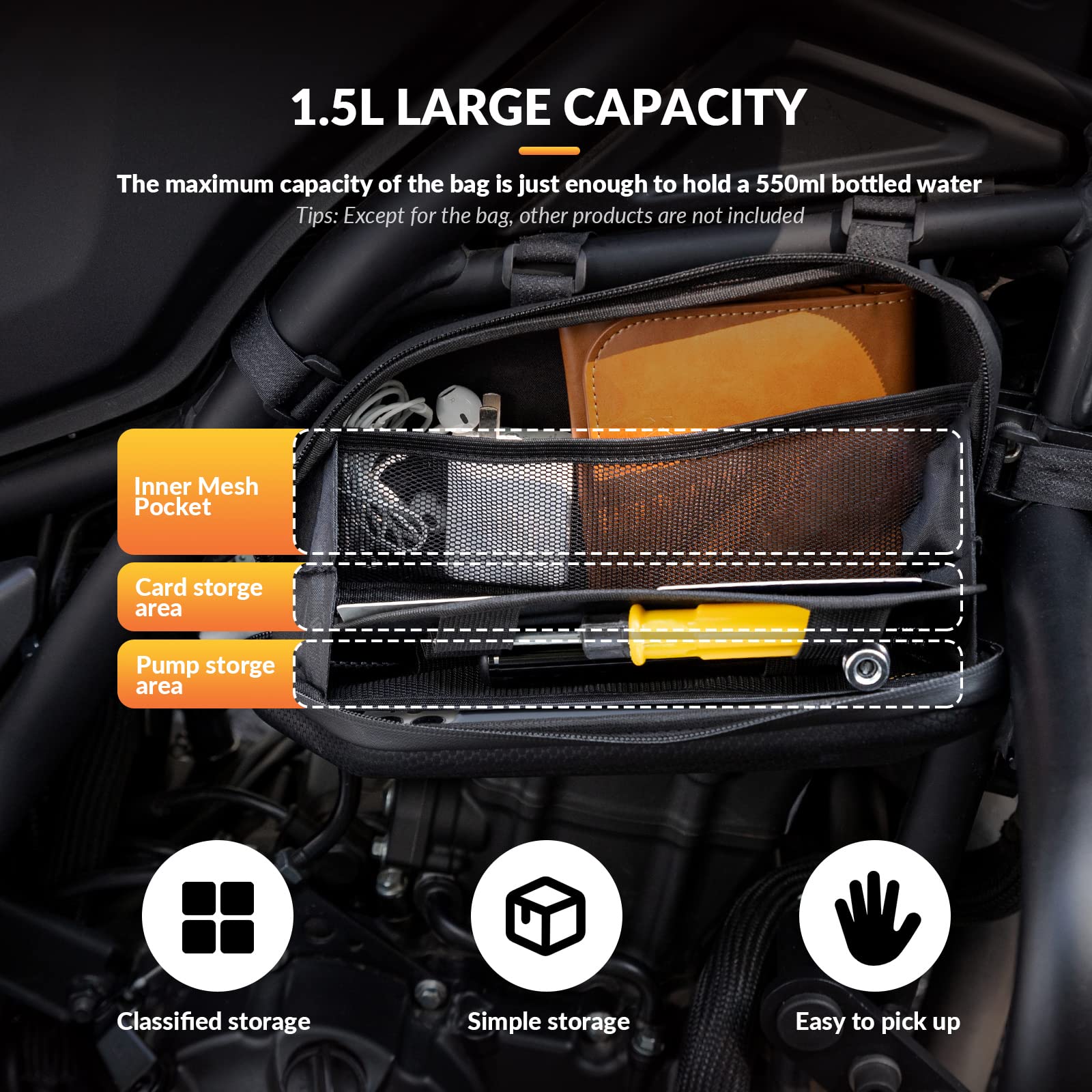 ROCKBROS Motorcycle Bag Motorcycle Water-Repellent Tool Bag 1.5L Black #Style_Right