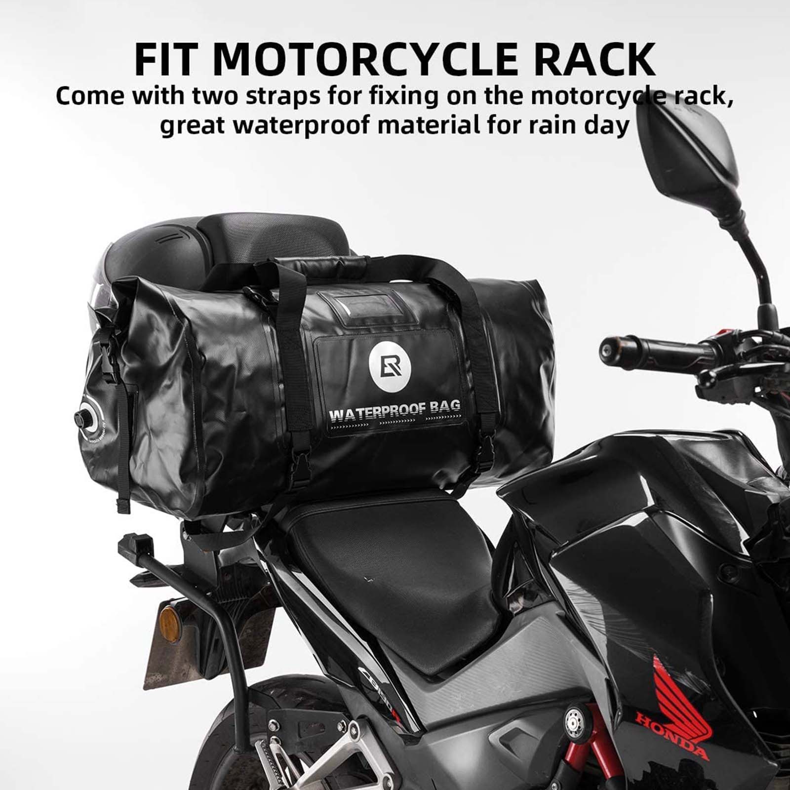 ROCKBROS Motorcycle Saddle Bag 100% Waterproof Travel Bag with Shoulder #Color_Black