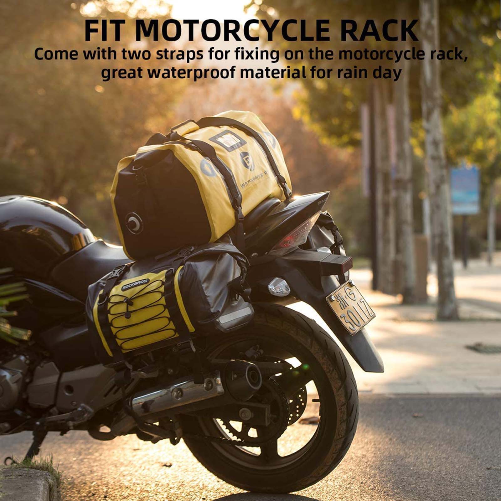 ROCKBROS Motorcycle Saddle Bag 100% Waterproof Travel Bag with Shoulder #Color_Yellow