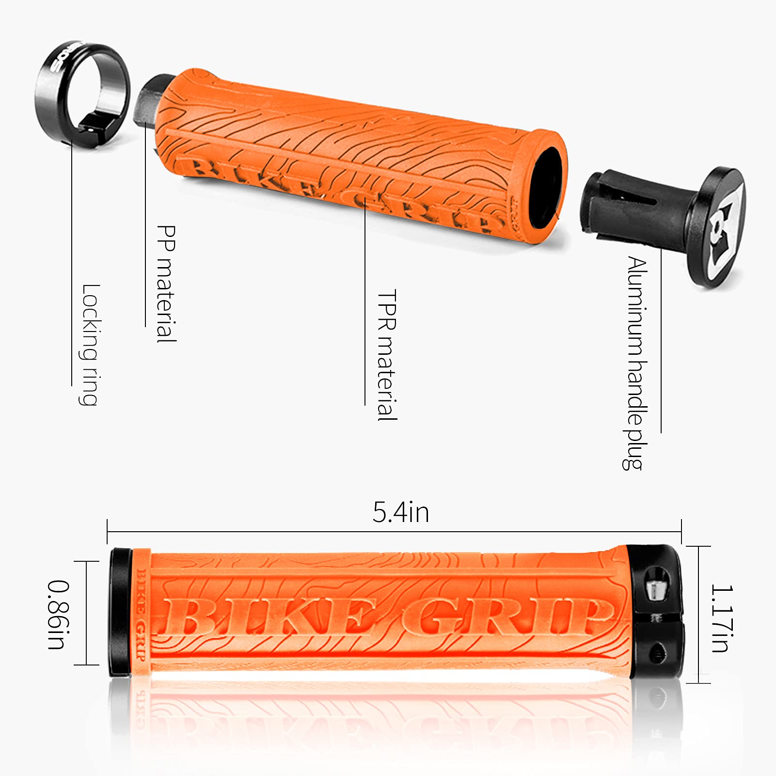 ROCKBROS Mountain Bike Handlebar Grips Double Lock-on Rubber Anti-slip #Color_Orange
