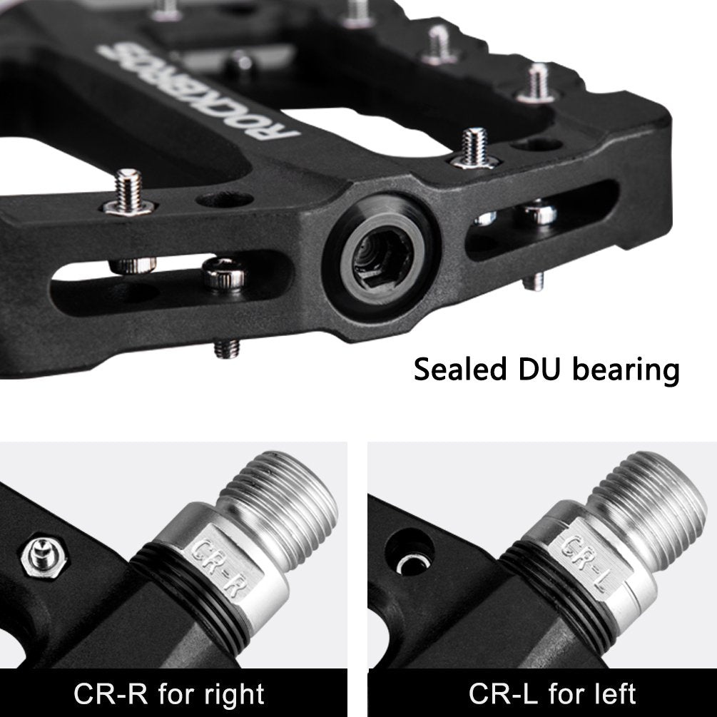 ROCKBROS Nylon Bike Pedals 9/16" Cycling Flat Pedals Widened Type #Color_Black