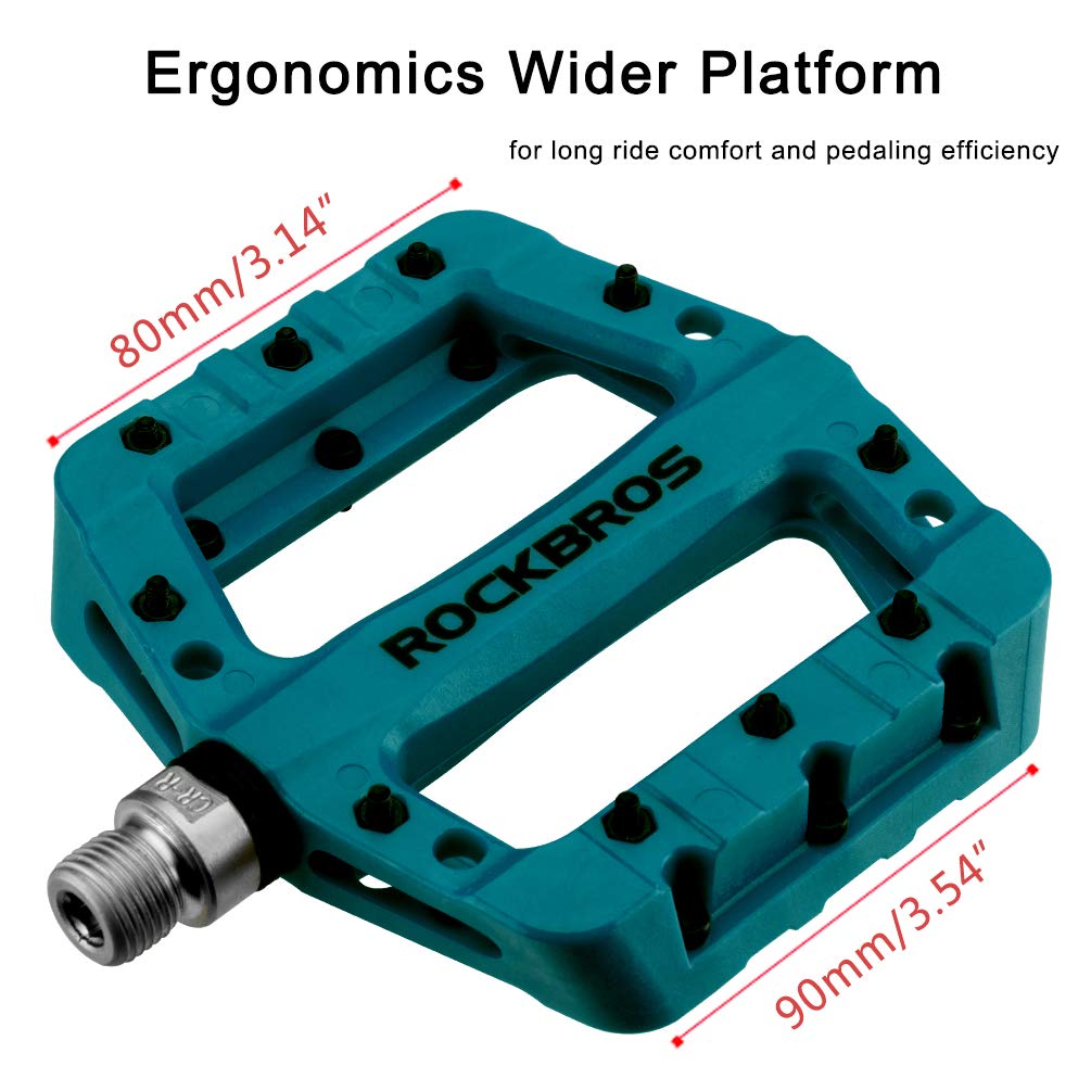ROCKBROS Nylon Bike Pedals 9/16" Cycling Flat Pedals Widened Type #Color_Deep Teal
