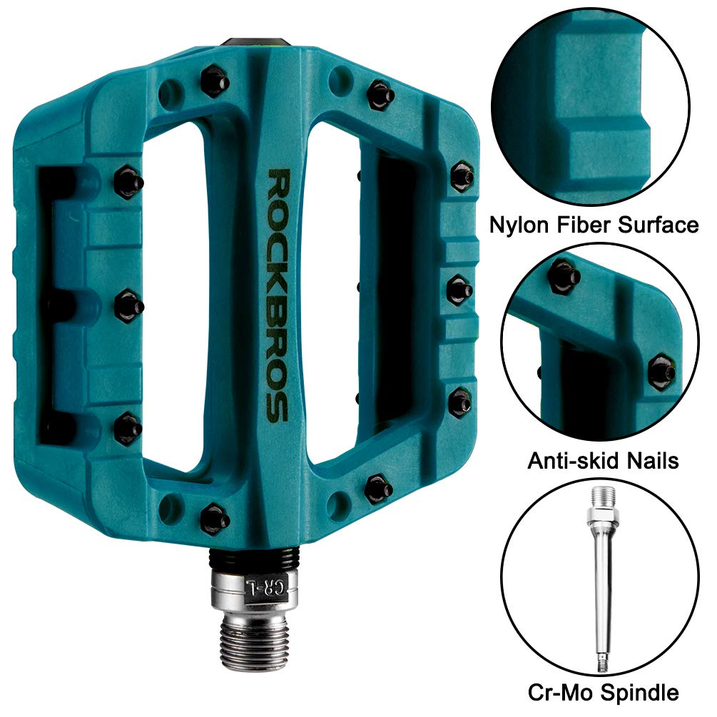ROCKBROS Nylon Bike Pedals 9/16" Cycling Flat Pedals Widened Type #Color_Deep Teal