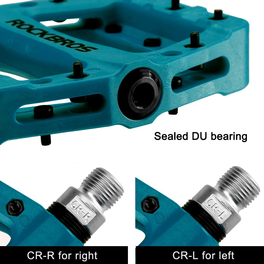 ROCKBROS Nylon Bike Pedals 9/16" Cycling Flat Pedals Widened Type #Color_Deep Teal