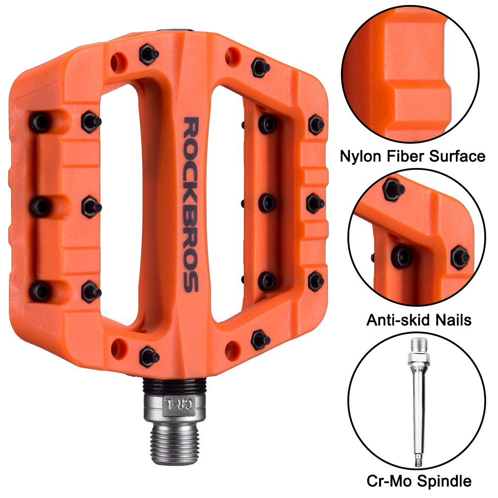 ROCKBROS Nylon Bike Pedals 9/16" Cycling Flat Pedals Widened Type #Color_Orange
