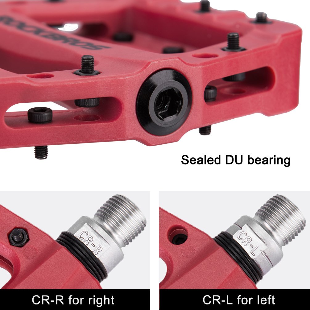 ROCKBROS Nylon Bike Pedals 9/16" Cycling Flat Pedals Widened Type #Color_Red