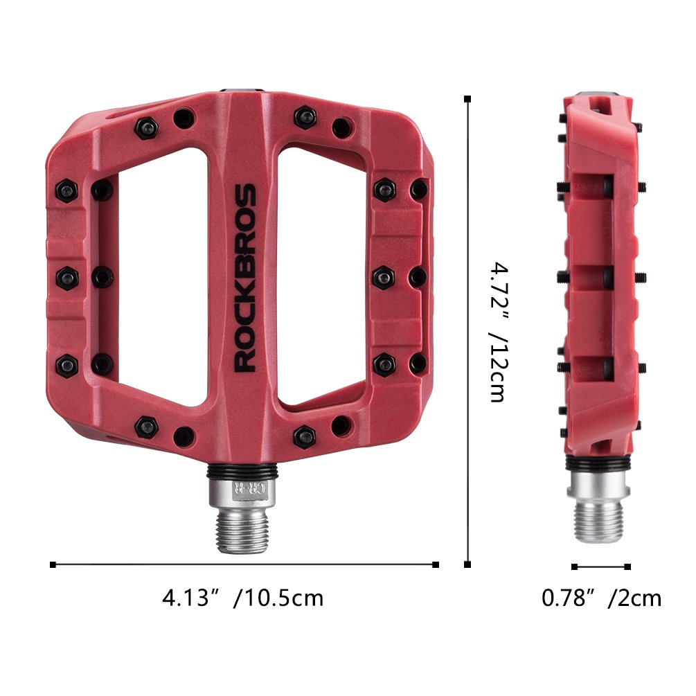 ROCKBROS Nylon Bike Pedals 9/16" Cycling Flat Pedals Widened Type #Color_Red