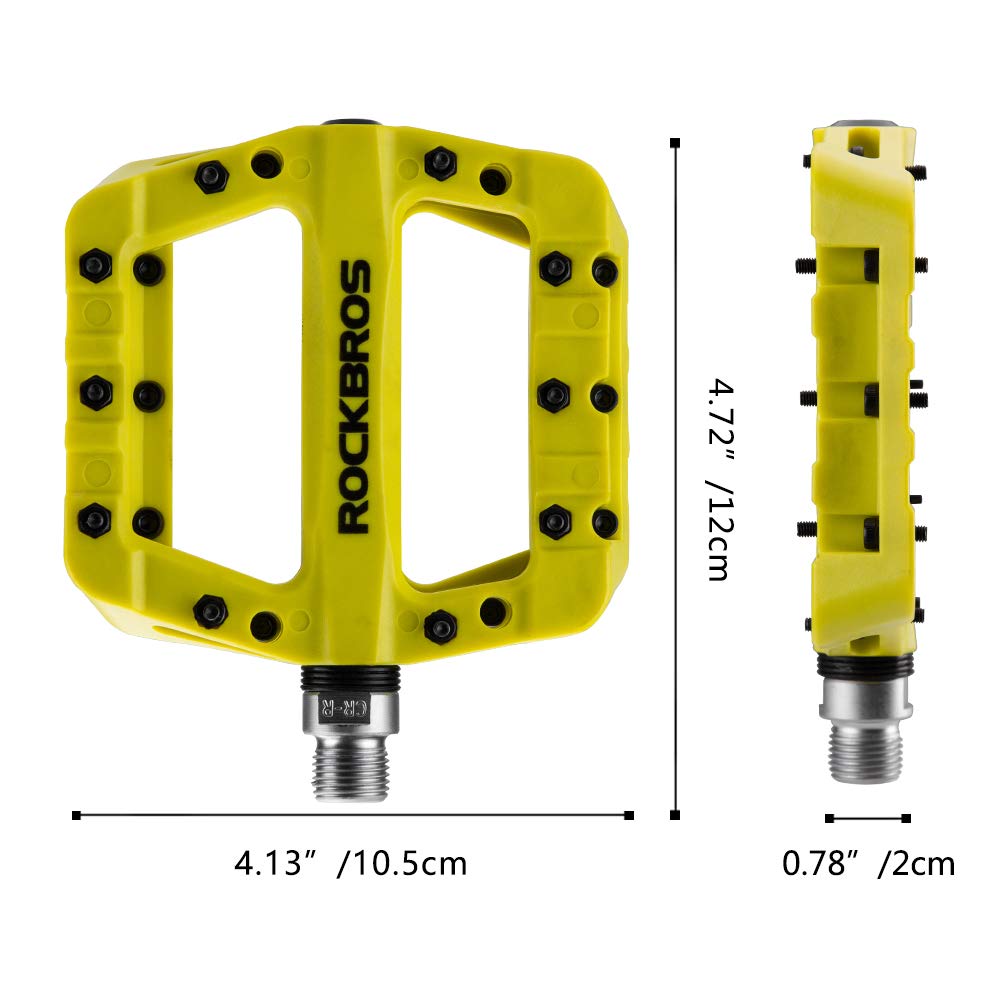 ROCKBROS Nylon Bike Pedals 9/16" Cycling Flat Pedals Widened Type #Color_Yellow