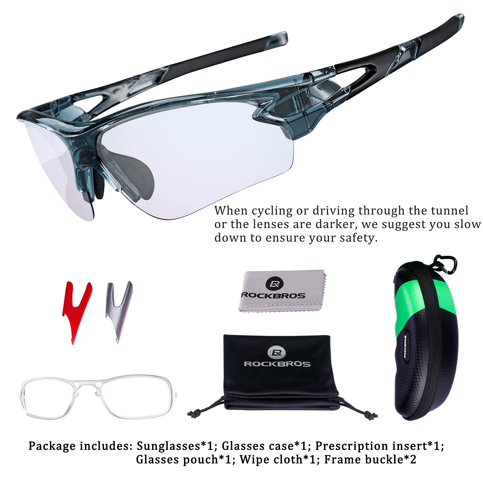 ROCKBROS Photochromic Cycling Glasses with 3 in 1 Intelligence Lenses for Men & Women