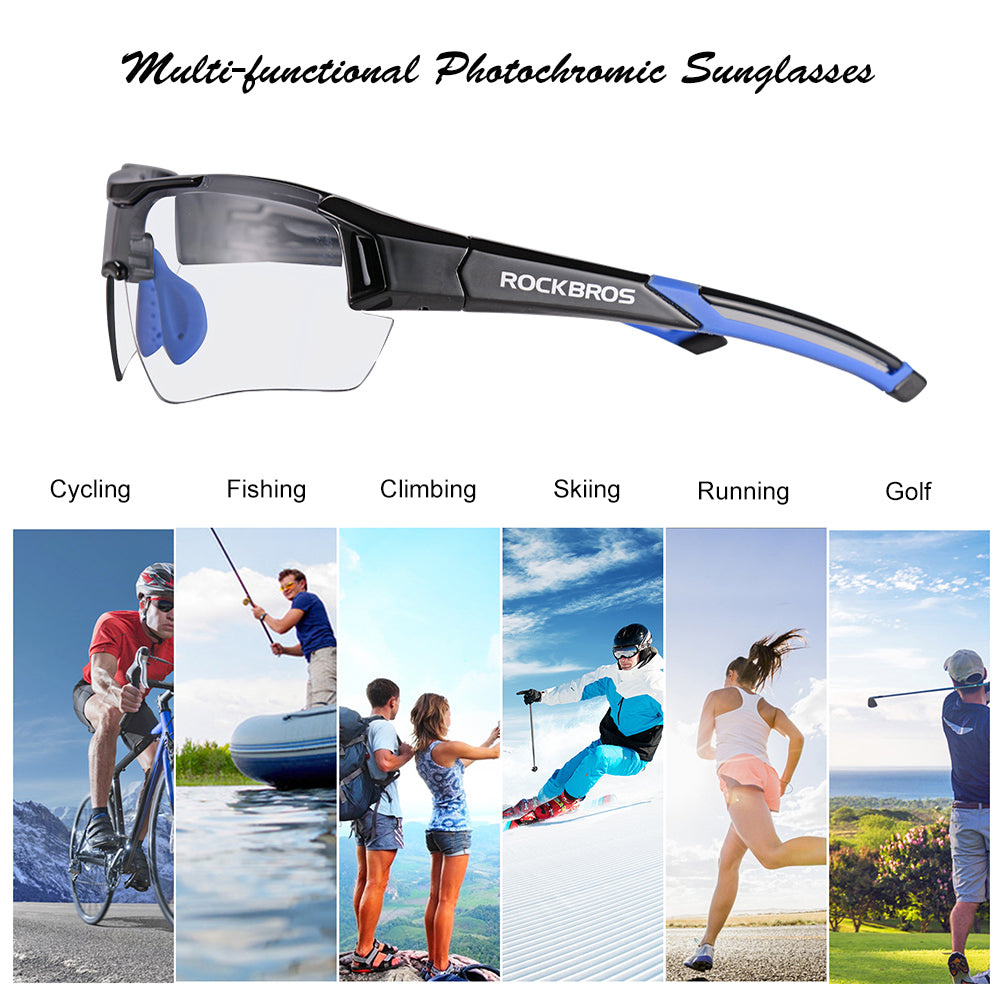 ROCKBROS Photochromic Cycling Sunglasses UV400 Protection Sports Glasses #Color_Blue