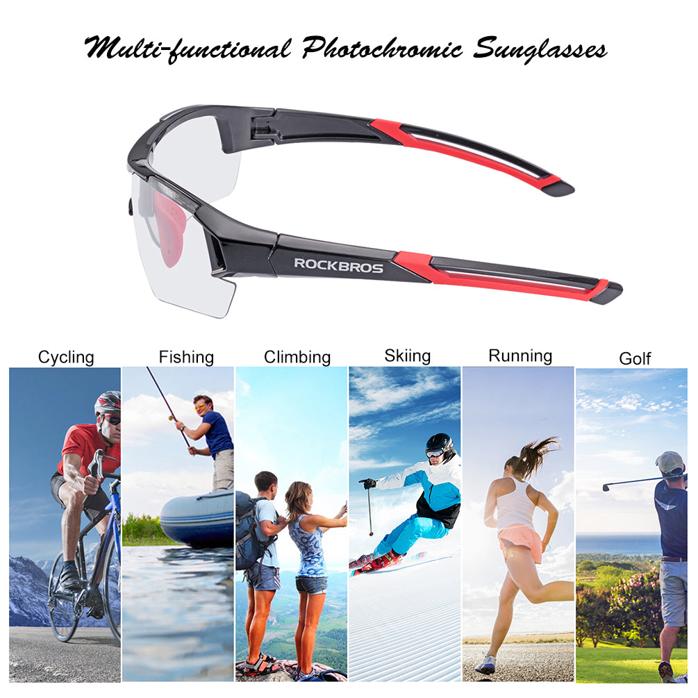 ROCKBROS Photochromic Cycling Sunglasses UV400 Protection Sports Glasses #Color_Red