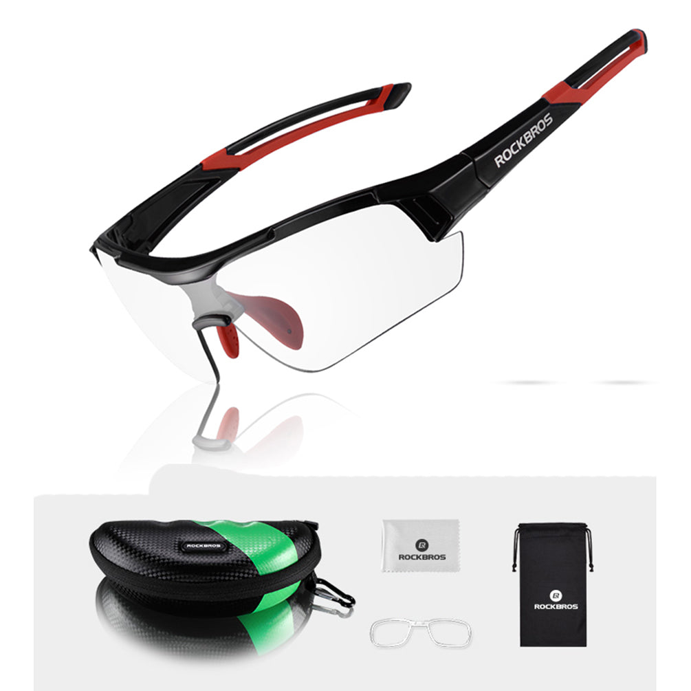 ROCKBROS Photochromic Cycling Sunglasses UV400 Protection Sports Glasses #Color_Red