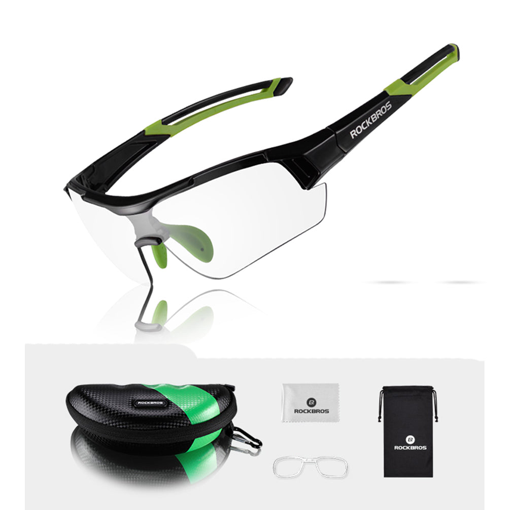 ROCKBROS Photochromic Cycling Sunglasses UV400 Protection Sports Glasses #Color_Green
