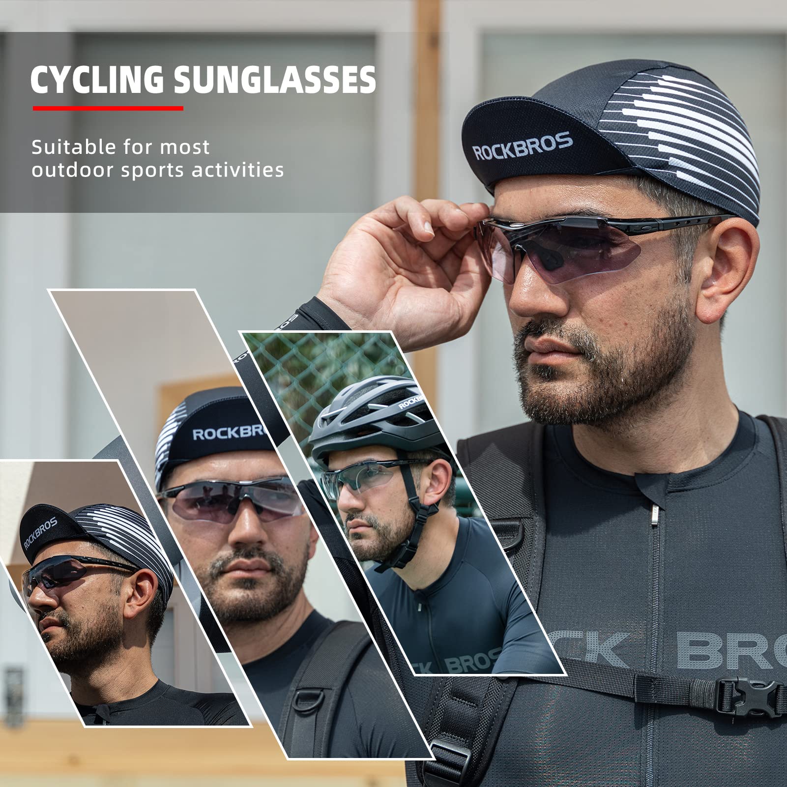 ROCKBROS Photochromic Outdoor Sport Sunglasses With Changeable Straps #Color_Black