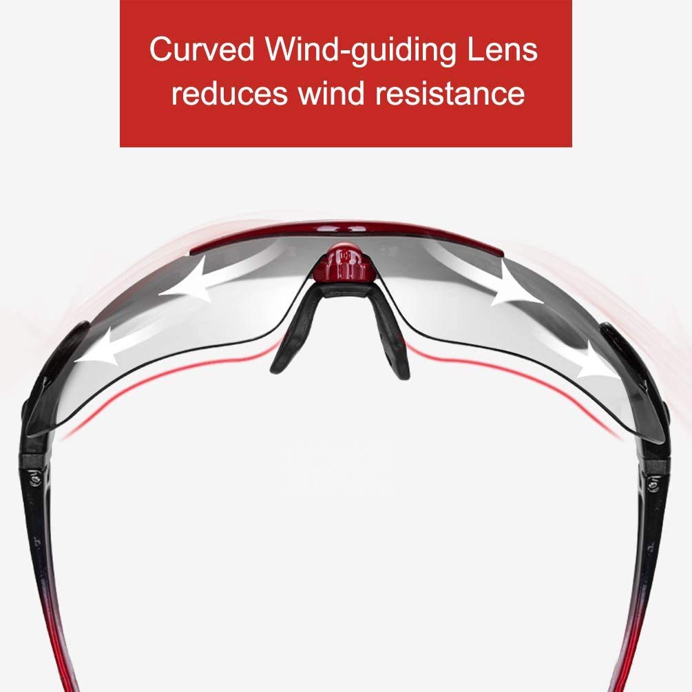 ROCKBROS Photochromic Outdoor Sport Sunglasses With Changeable Straps #Color_Red