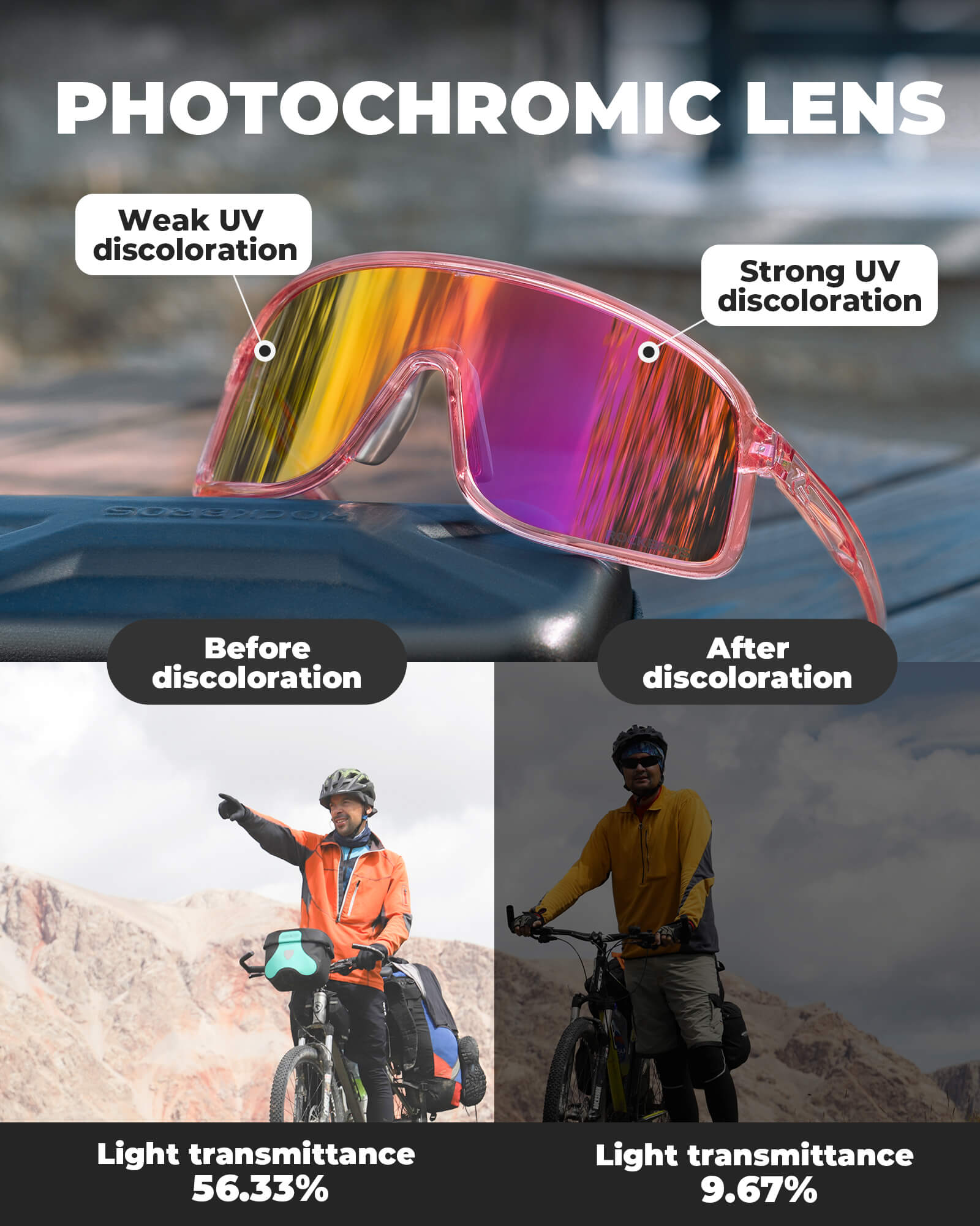 ROCKBROS-Photochromic-Sunglasses-TR90-Frame-Cycling-Glasses-UV400-Unisex-SP350 #Color_Dusty Rose