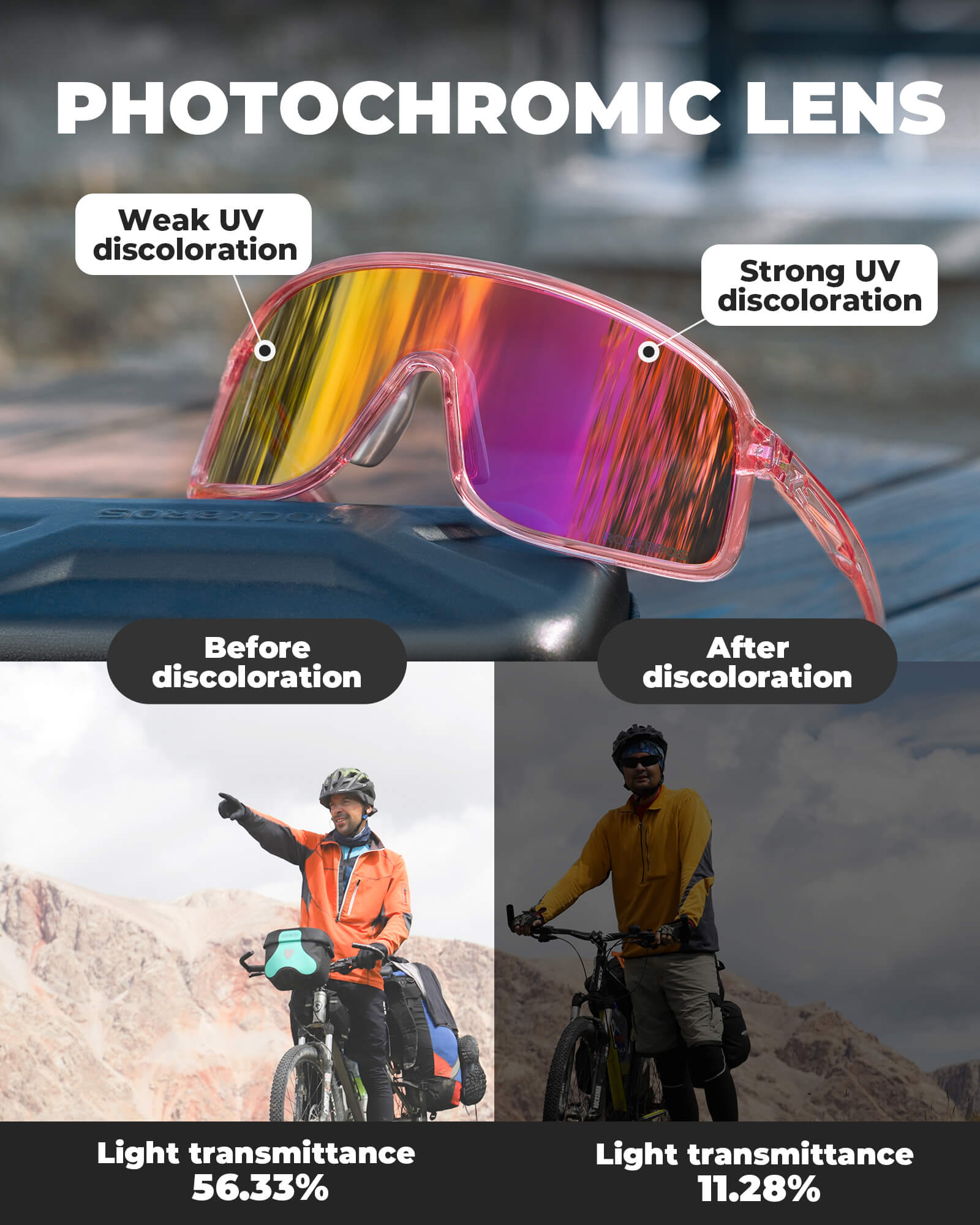 ROCKBROS-Photochromic-Sunglasses-TR90-Frame-Cycling-Glasses-UV400-Unisex-SP350 #Color_Lavender Gray