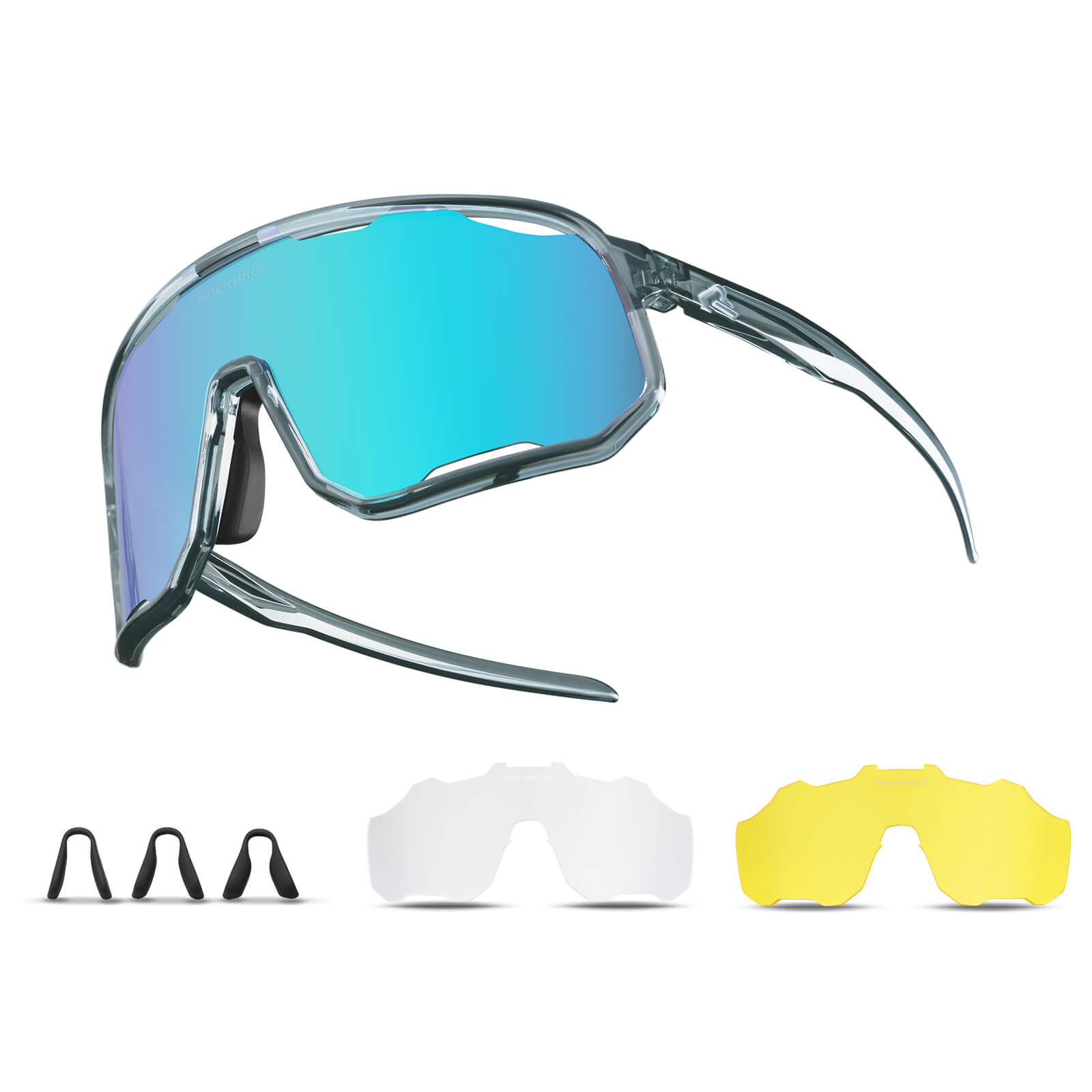 ROCKBROS polarized sunglasses, UV400 protection, transparent cycling glasses, windproof, TR90 frame, perfect for cycling and outdoor sports. #Color_Dark gray/Polarized pink purple