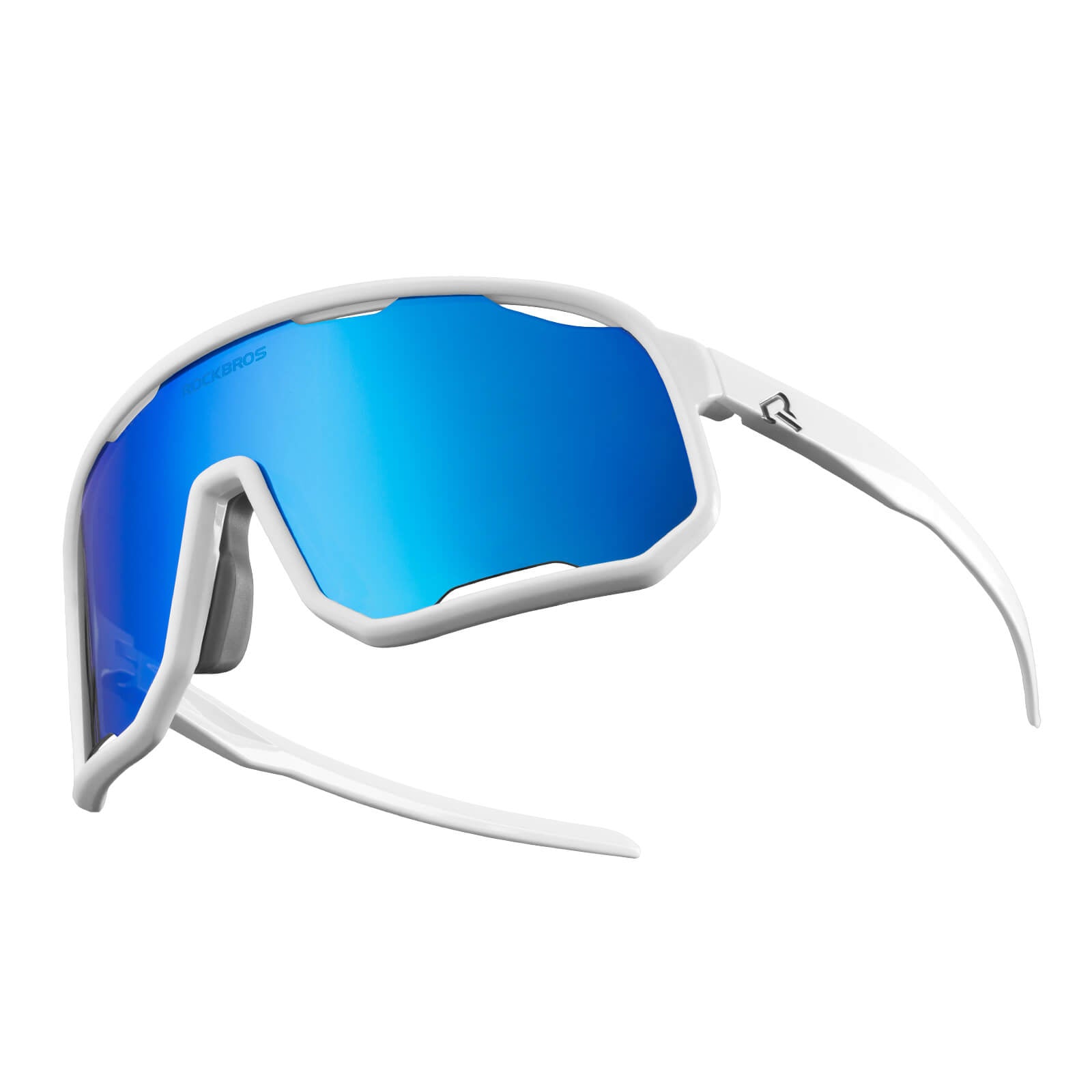 ROCKBROS polarized sunglasses, UV400 protection, transparent cycling glasses, windproof, TR90 frame, perfect for cycling and outdoor sports. #Color_Bright White/Polarized Ice Blue
