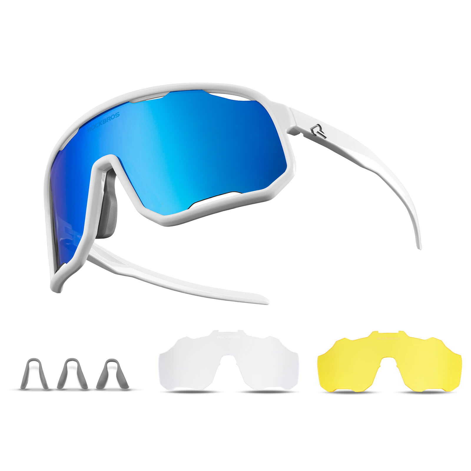 ROCKBROS polarized sunglasses, UV400 protection, transparent cycling glasses, windproof, TR90 frame, perfect for cycling and outdoor sports. #Color_Bright White/Polarized Ice Blue
